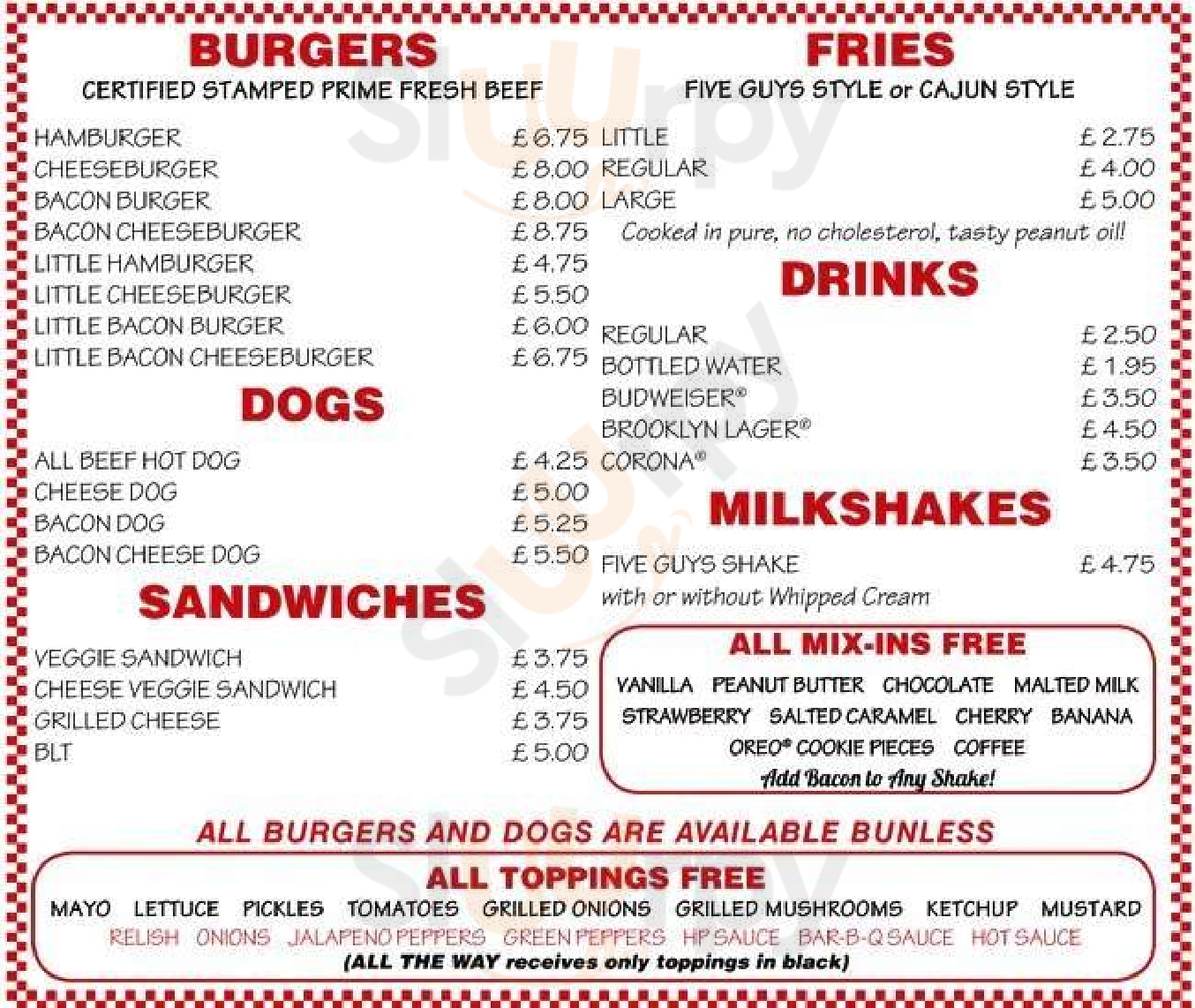 Five Guys Leicester Cheapside Leicester Menu - 1