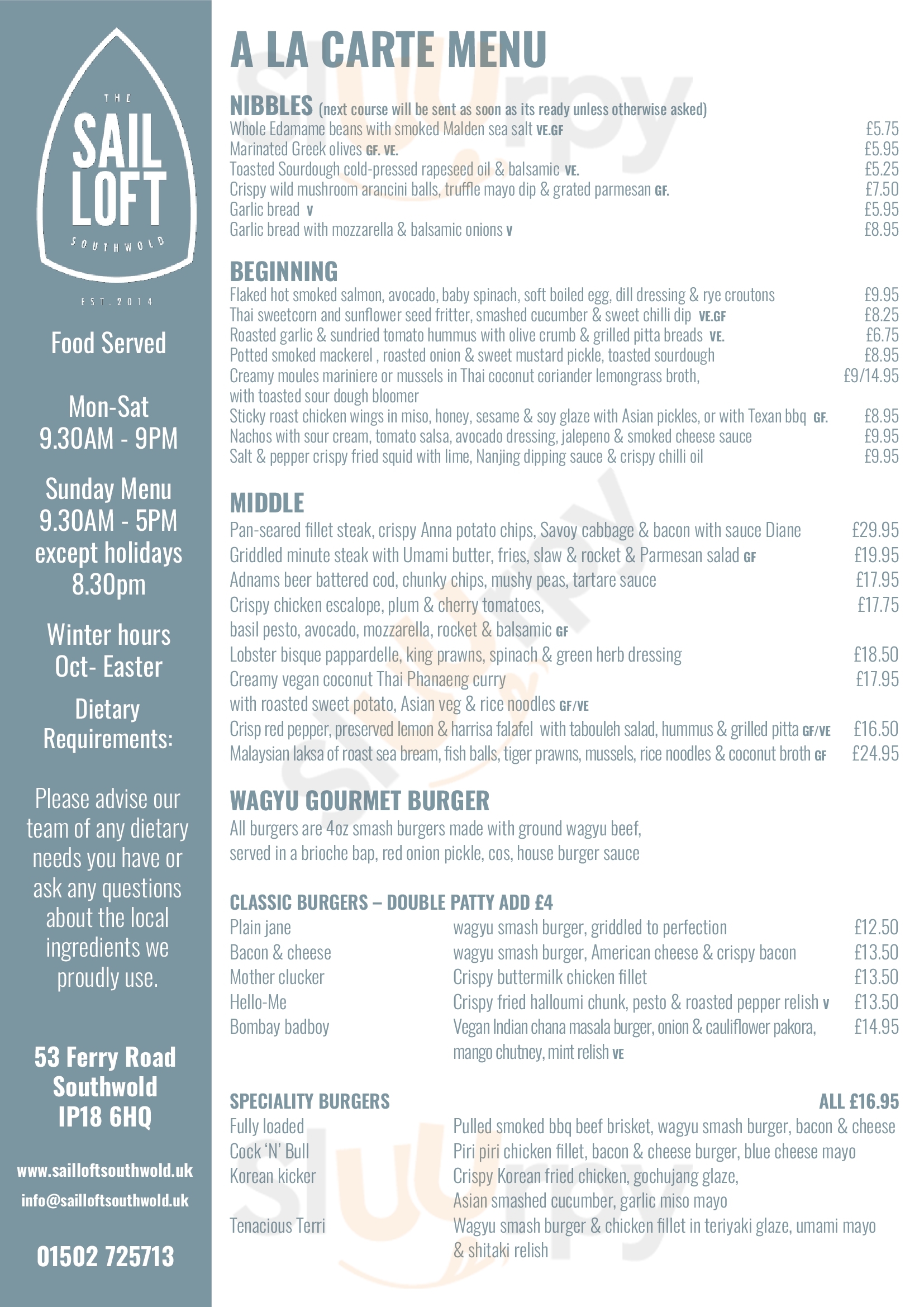 The Sail Loft Southwold Menu - 1
