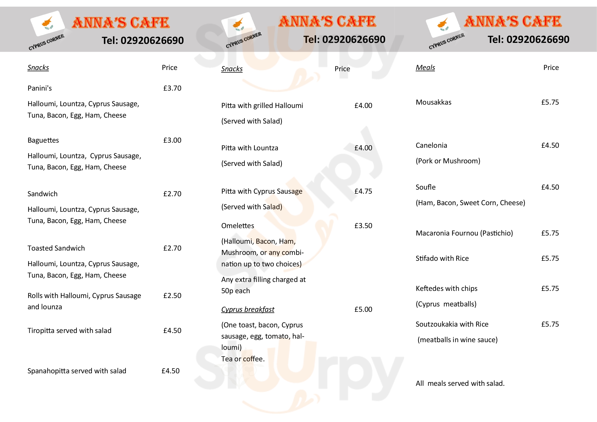 Anna's Cafe Ltd Cardiff Menu - 1