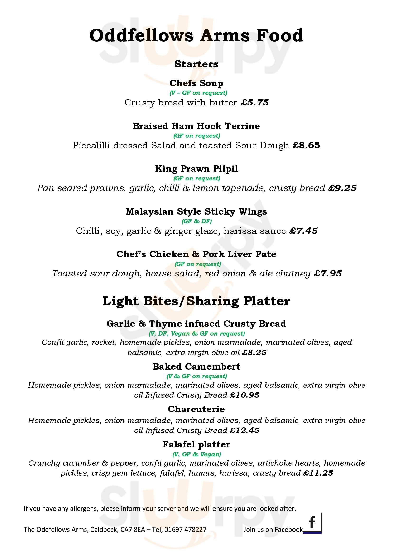 Oddfellows Arms Caldbeck Caldbeck Menu - 1