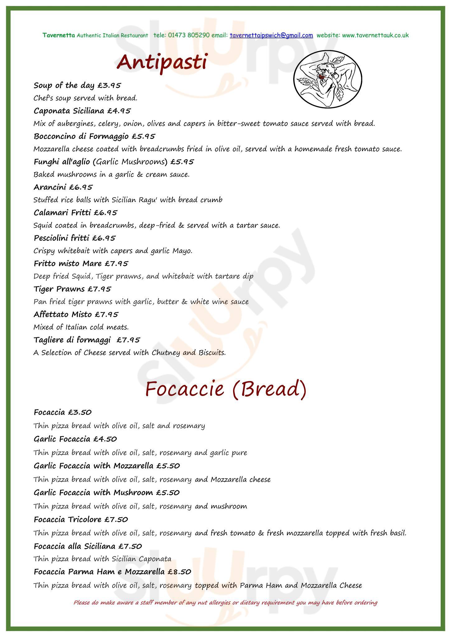 Main Menu - Tavernetta Italian Restaurant