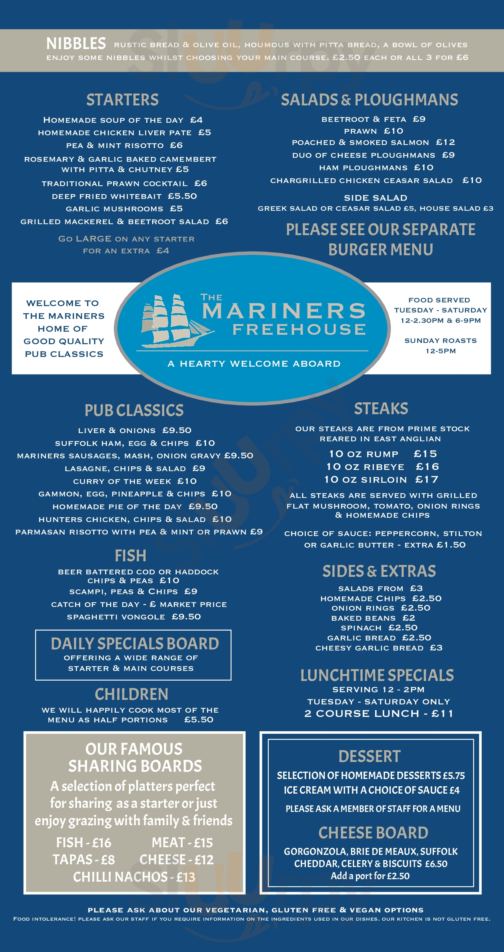 The Mariners Freehouse Felixstowe Menu - 1