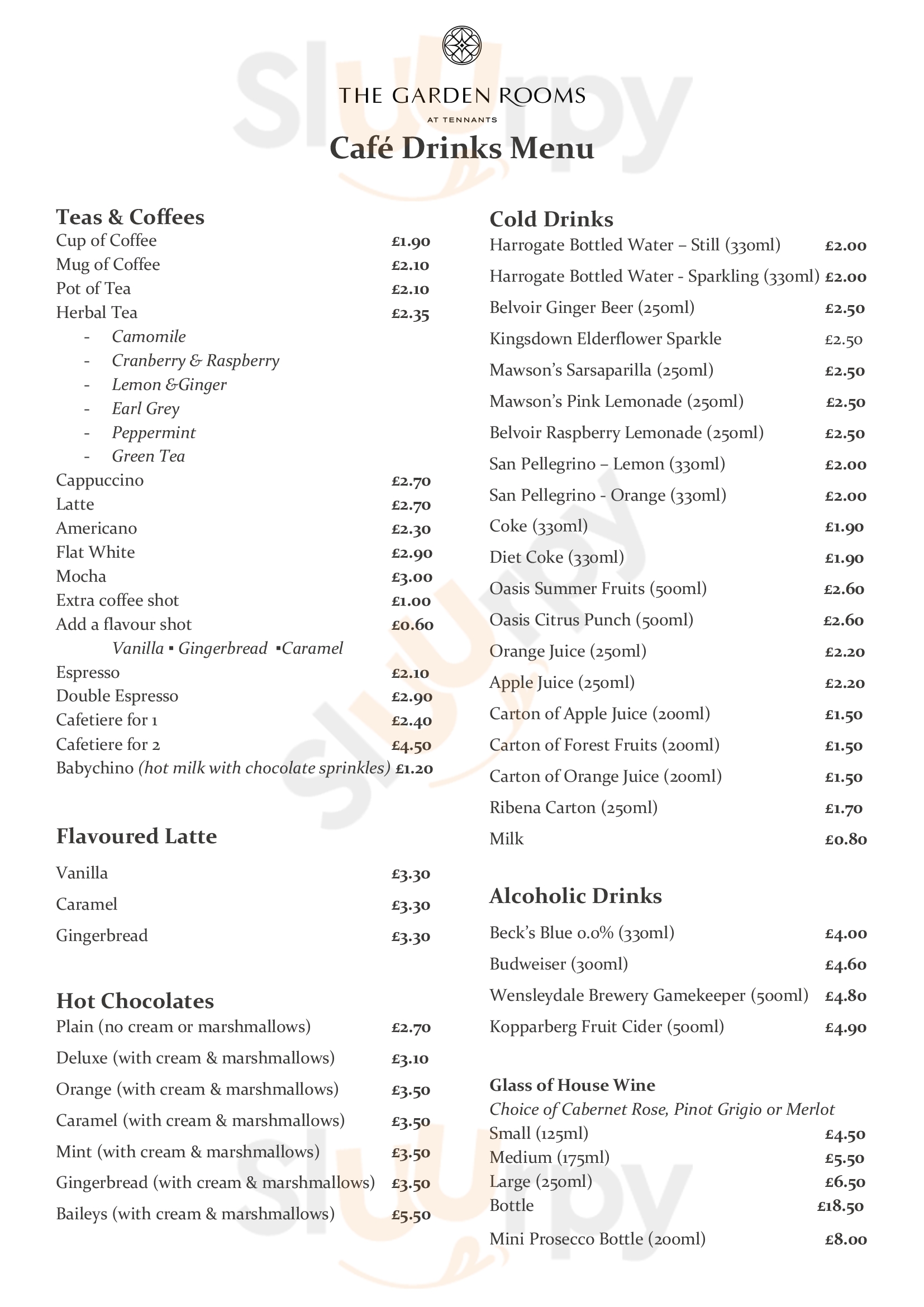 The Garden Rooms At Tennants Leyburn Menu - 1