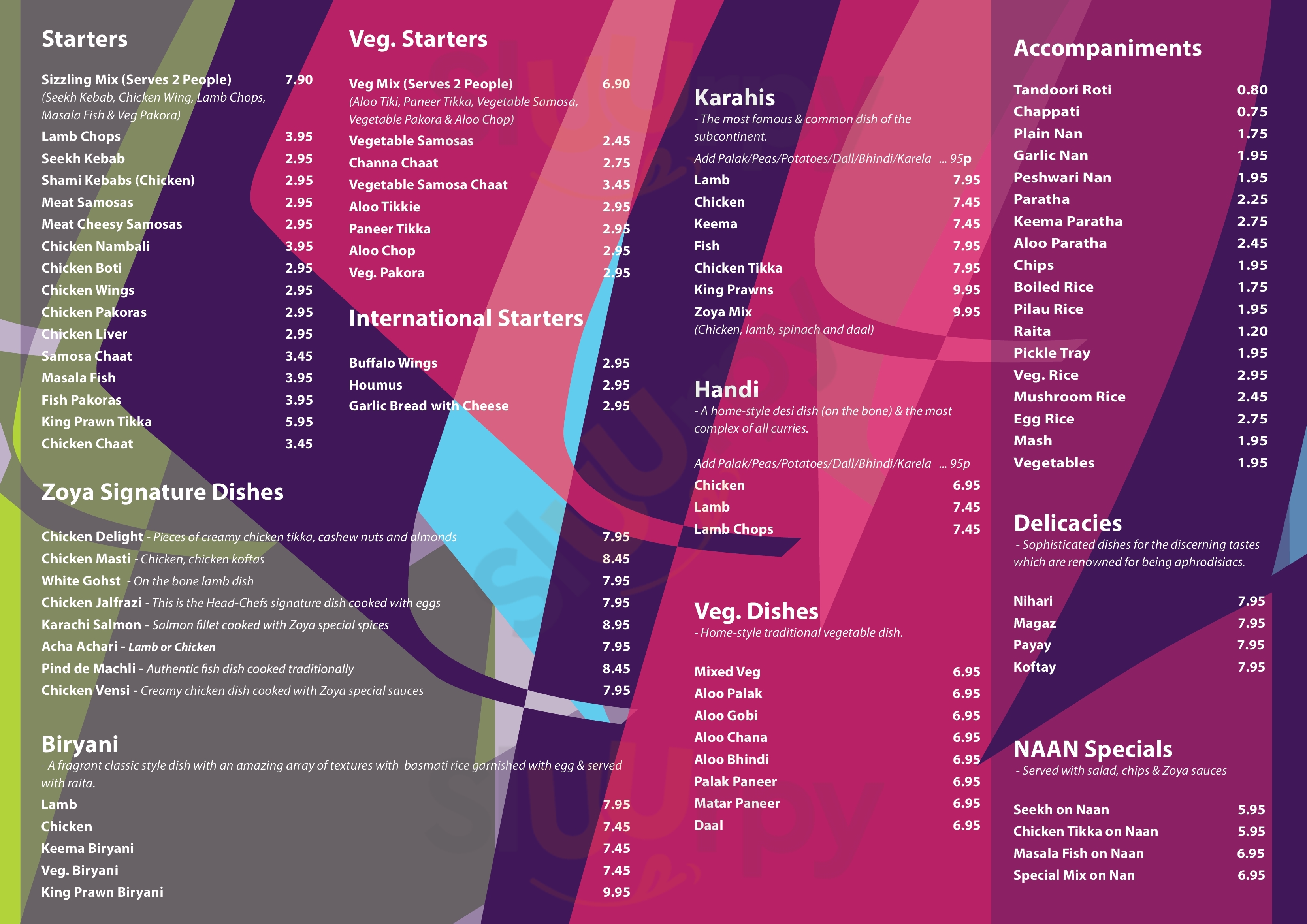 Main Menu - Cafe Zoya