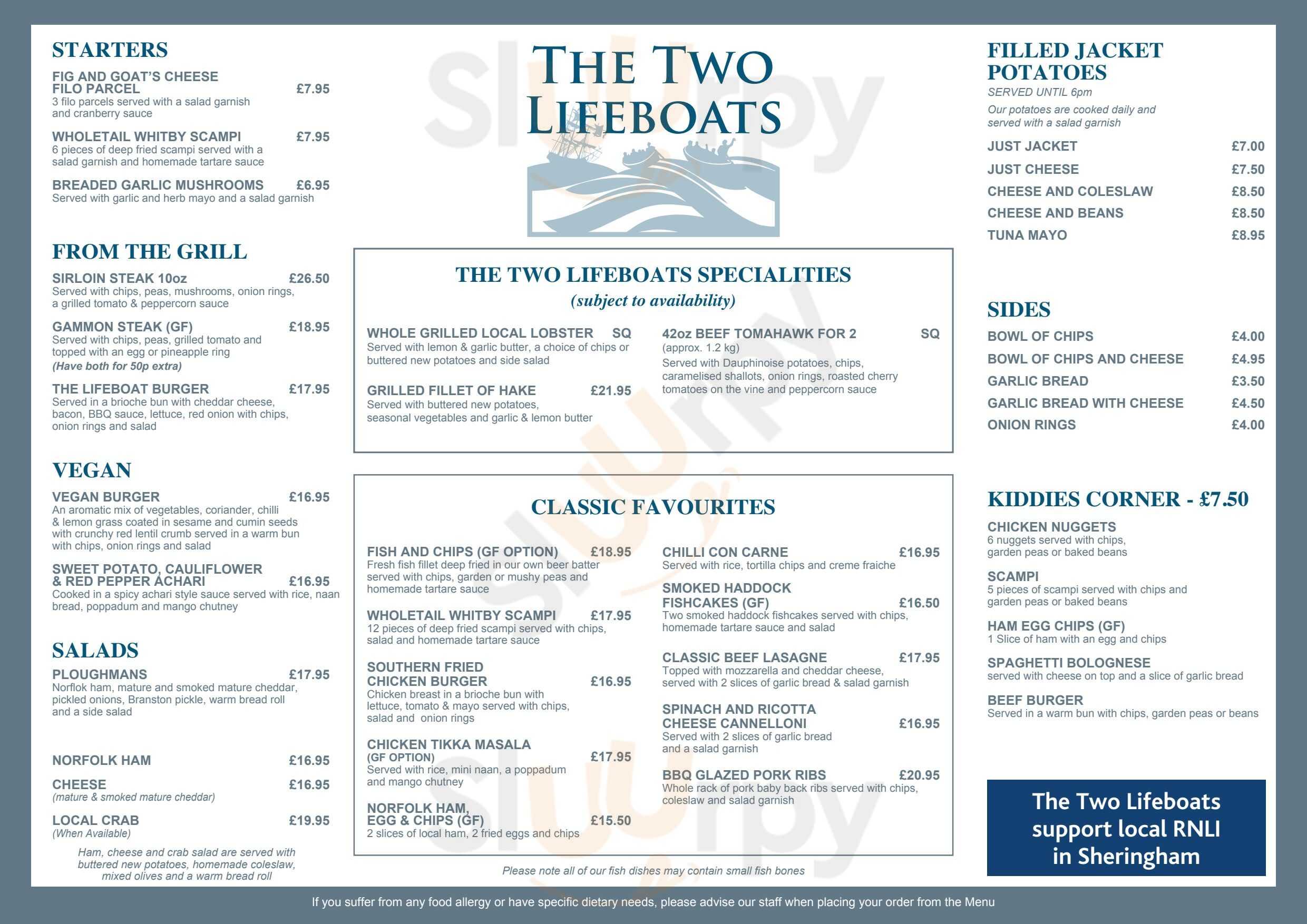The Two Lifeboats Sheringham Menu - 1