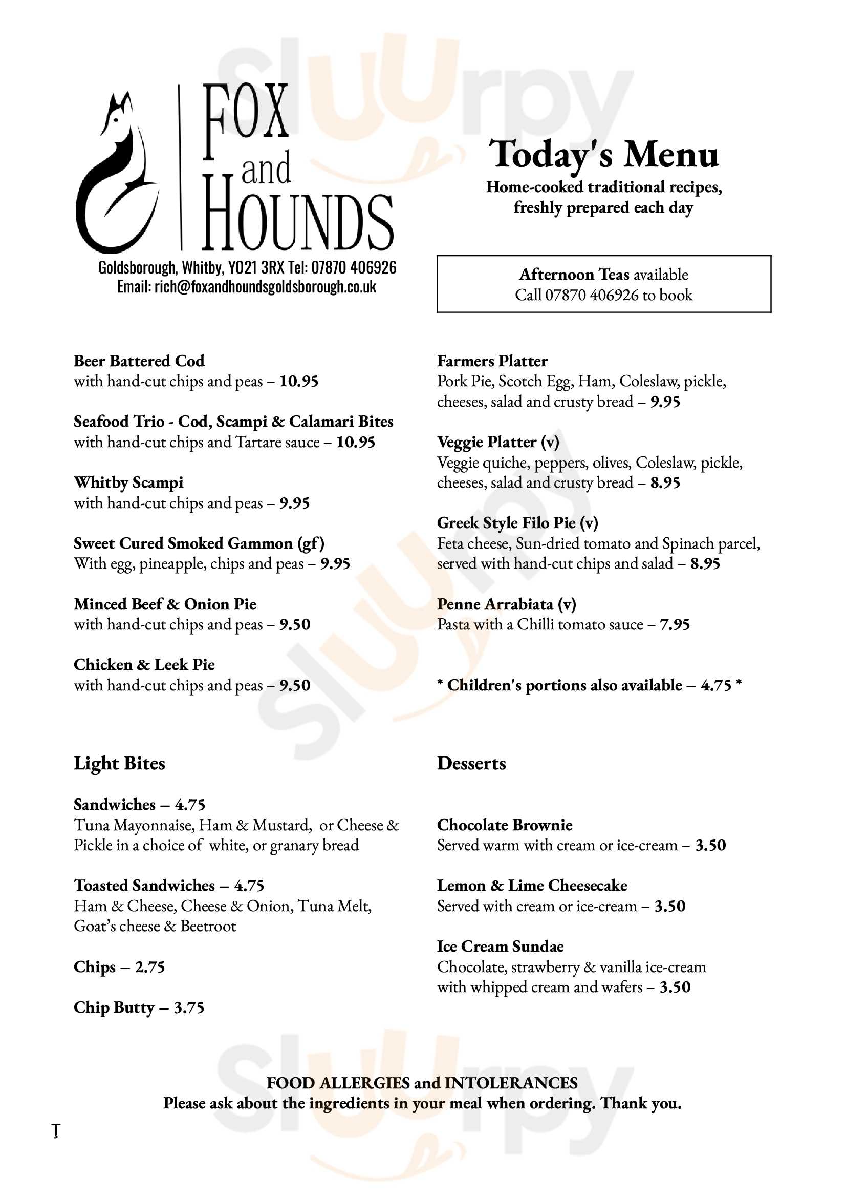 Fox And Hounds Whitby Menu - 1