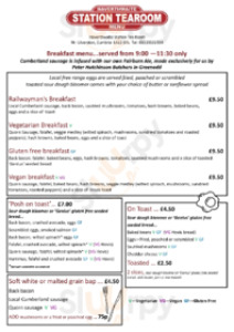 Station Tearoom menu