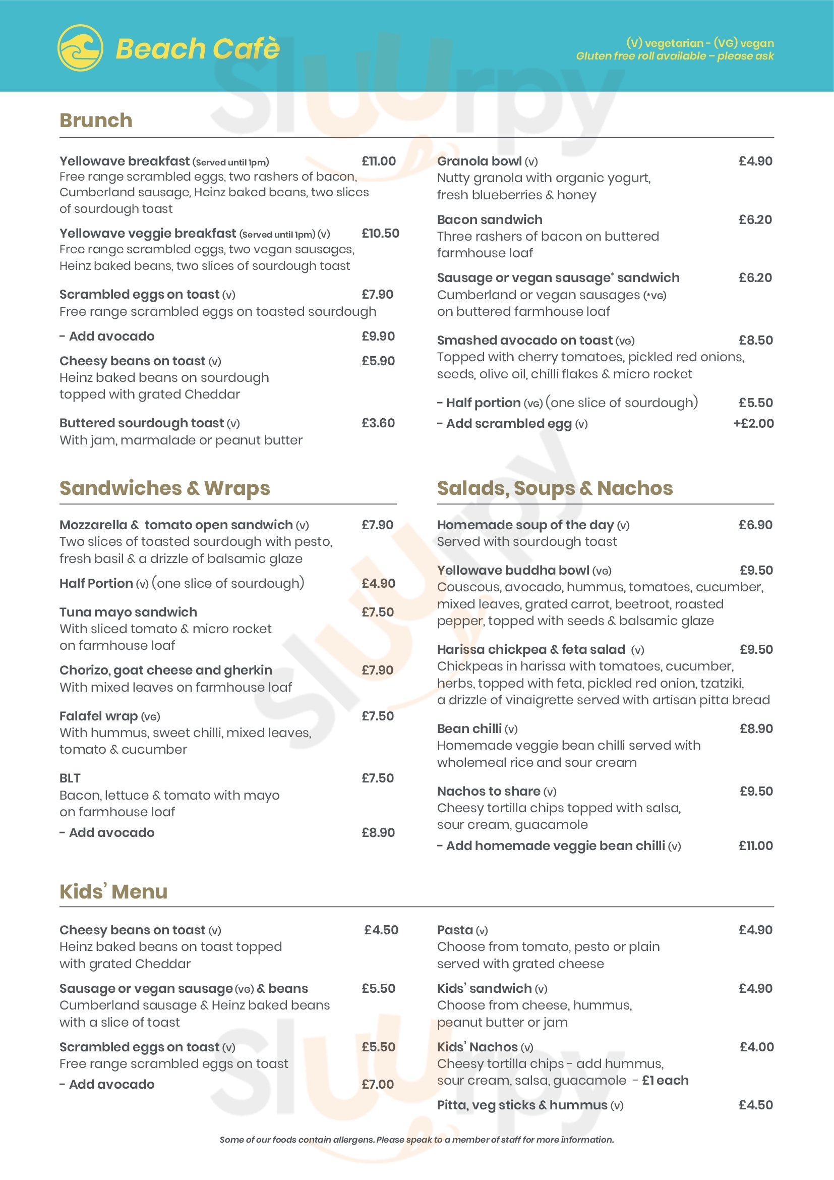 Yellowave Beach Sports Venue And Cafe Brighton Menu - 1