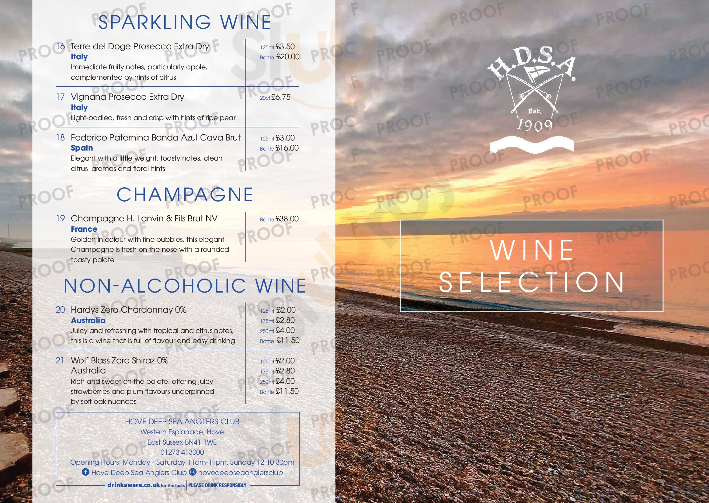 Hove Deep Sea Anglers Club Brighton Menu - 1