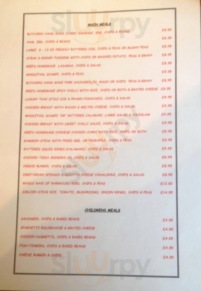 Reefs Bar Sea Palling Menu - 1