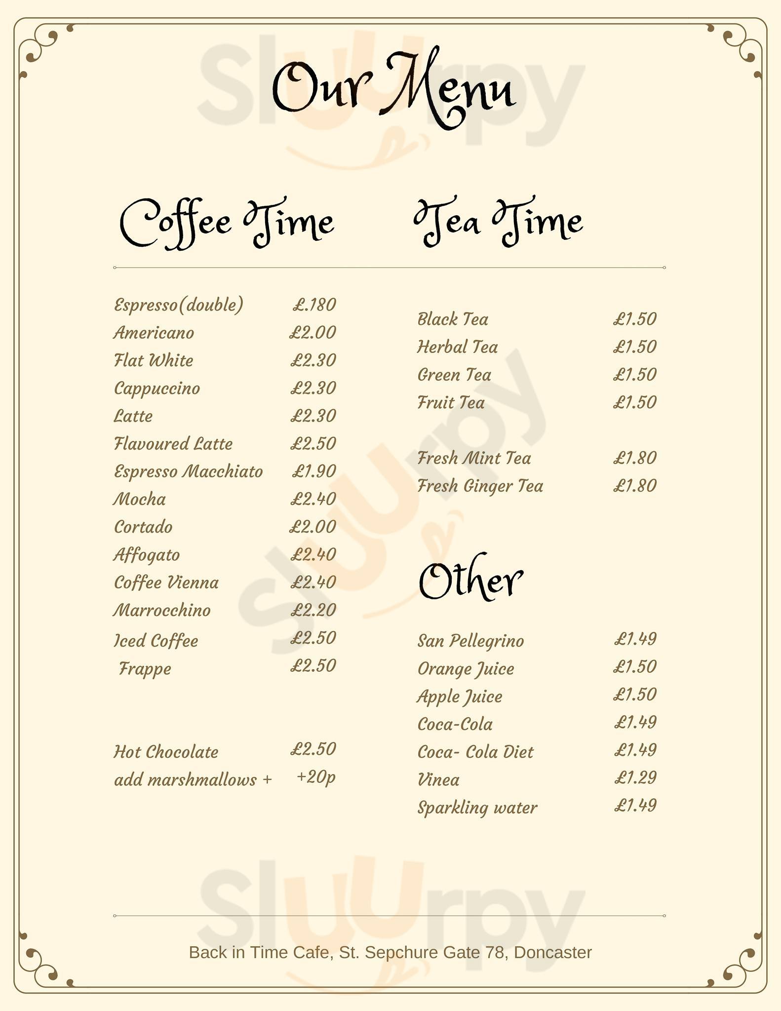 Back In Time Cafe Doncaster Menu - 1