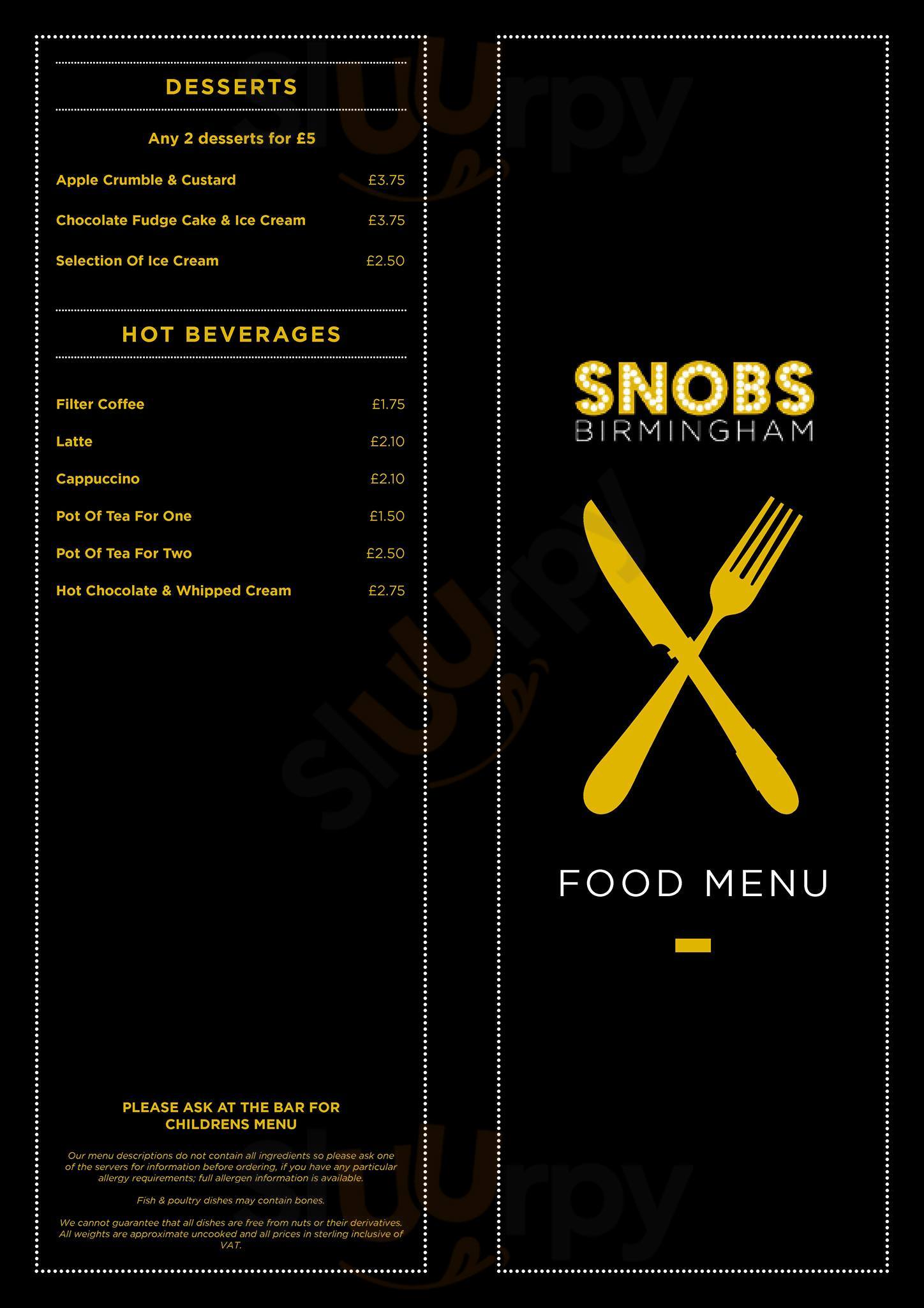 Snobs Bar & Grill Birmingham Menu - 1