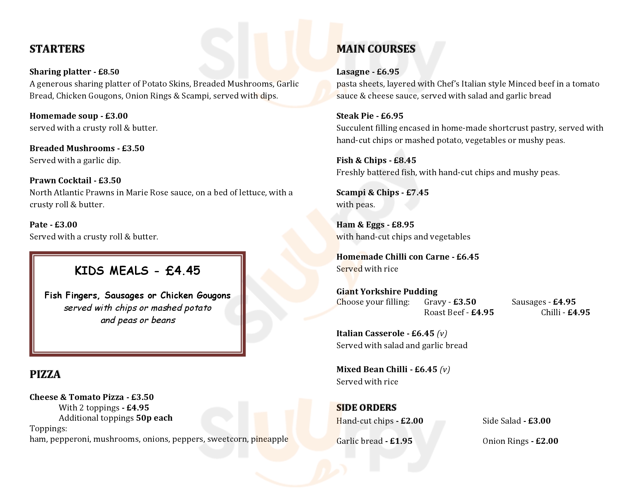 The Burton Arms Driffield Menu - 1