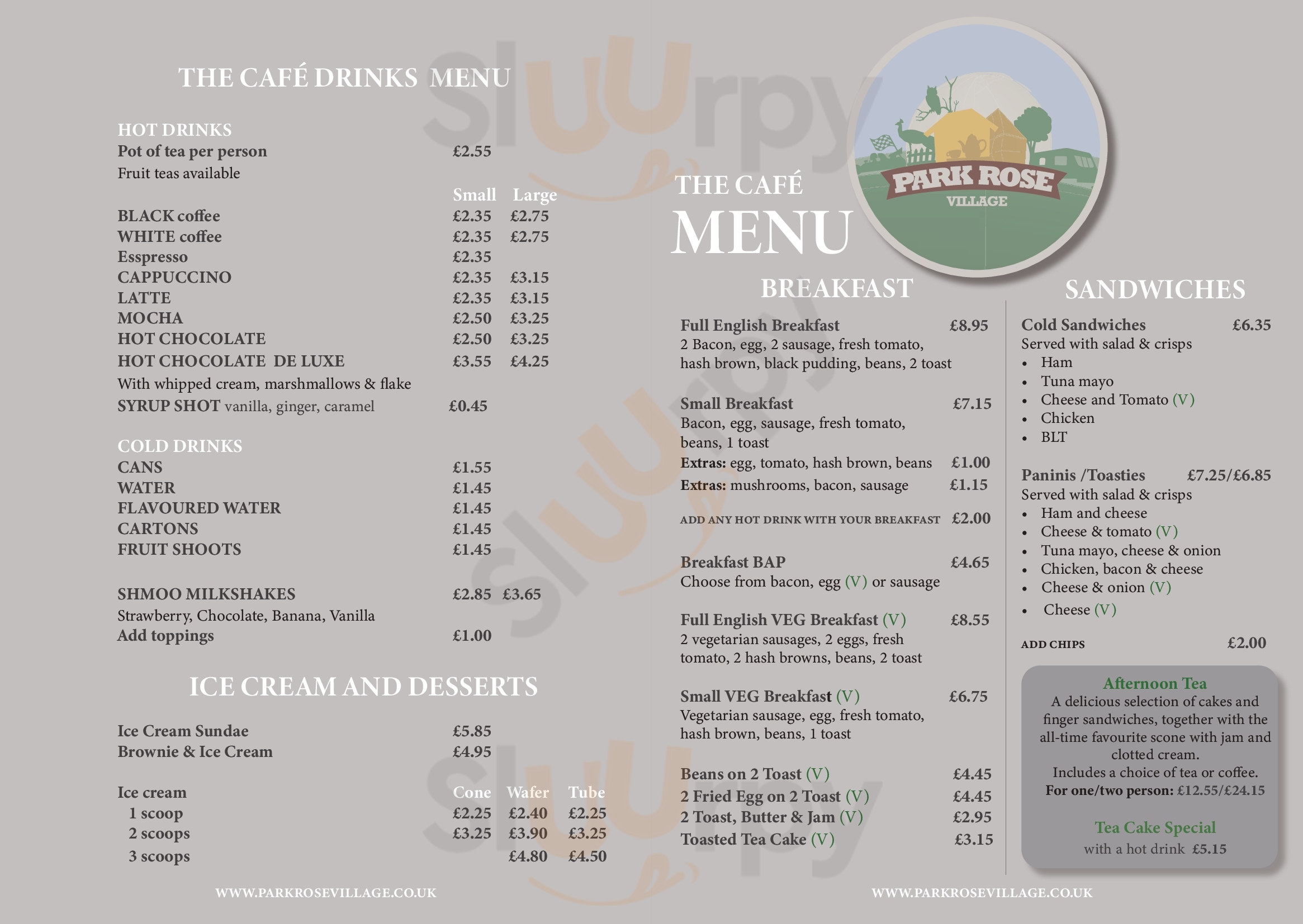 Main Menu - The Cafe At Park Rose