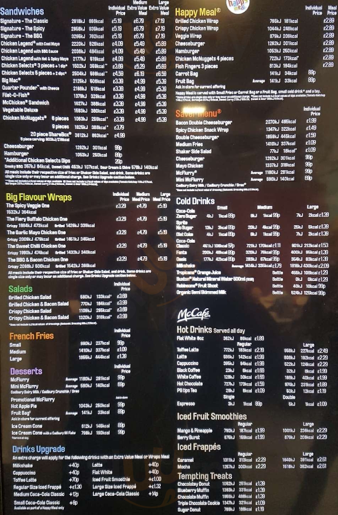 Mcdonald's Cardiff Menu - 1