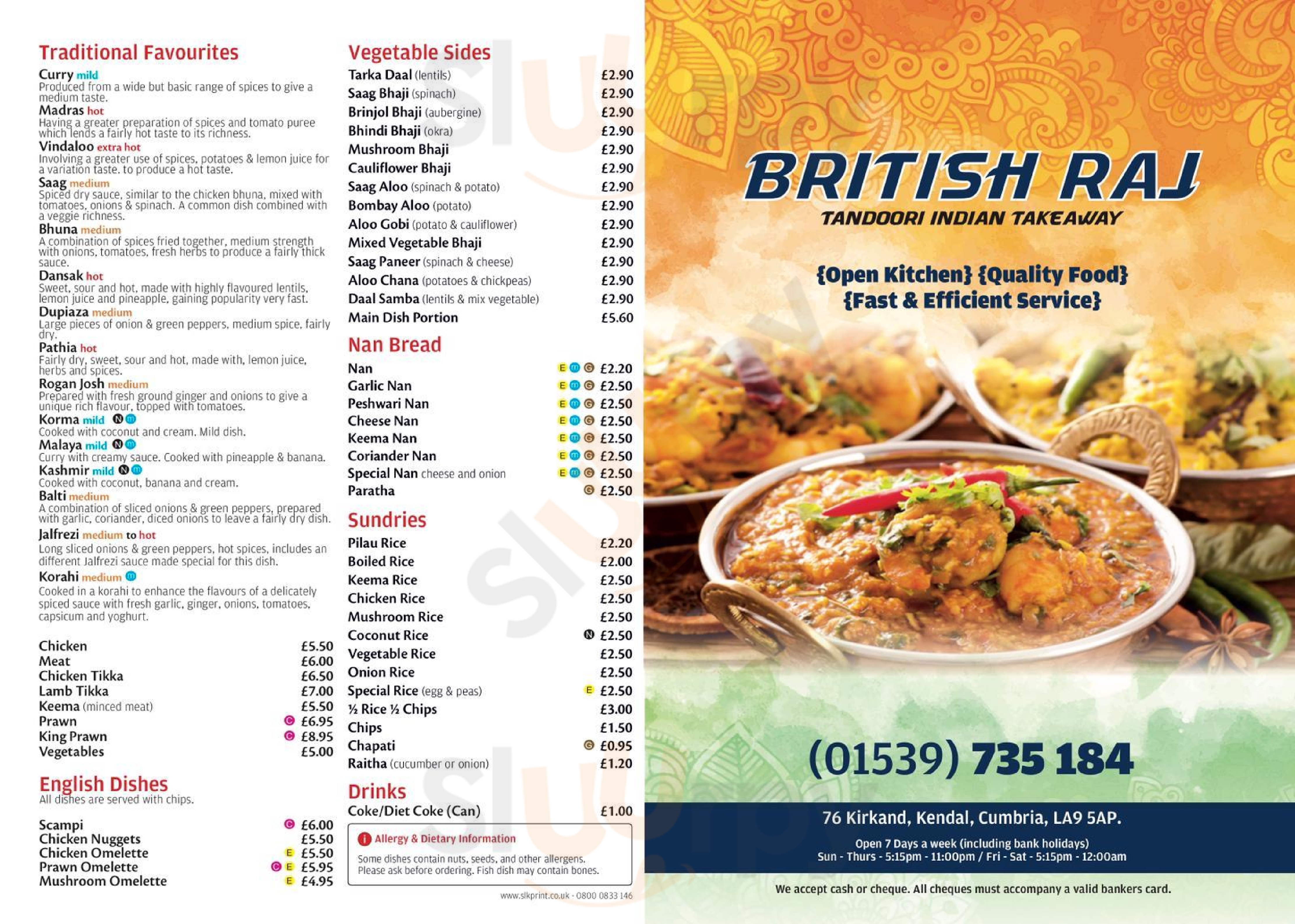 The British Raj Kendal Menu - 1