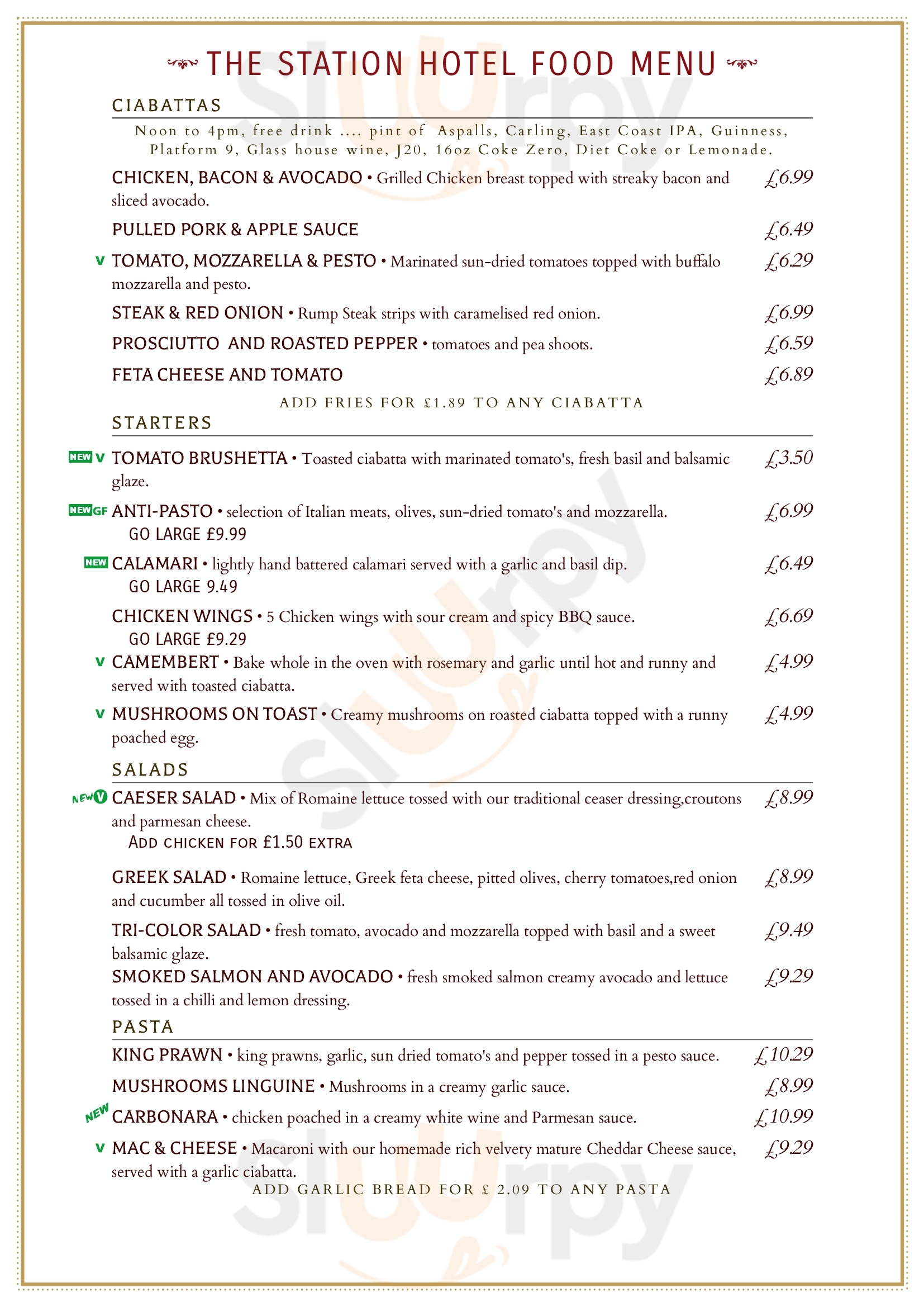 The Station Hotel Pub & Restaurant Ipswich Menu - 1