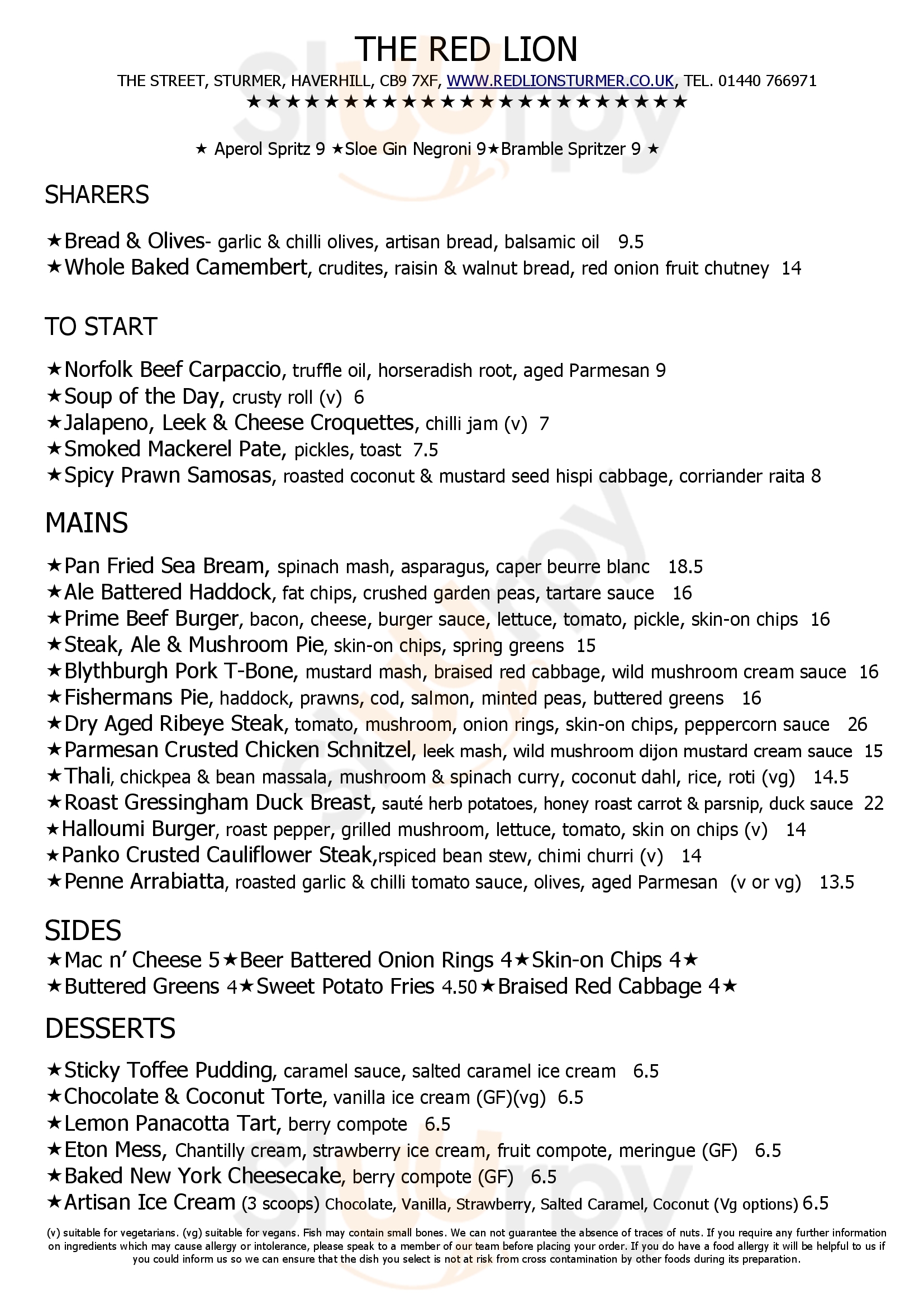 The Red Lion Haverhill Menu - 1