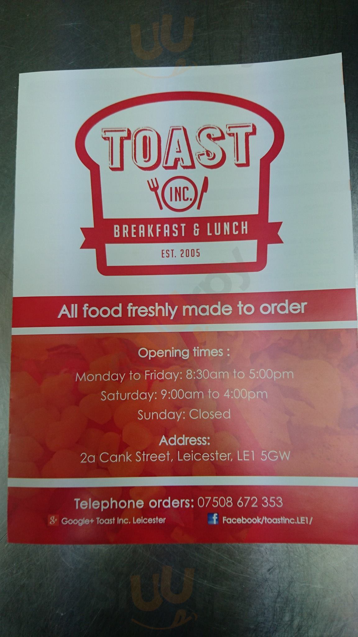 Toast Inc. Leicester Menu - 1