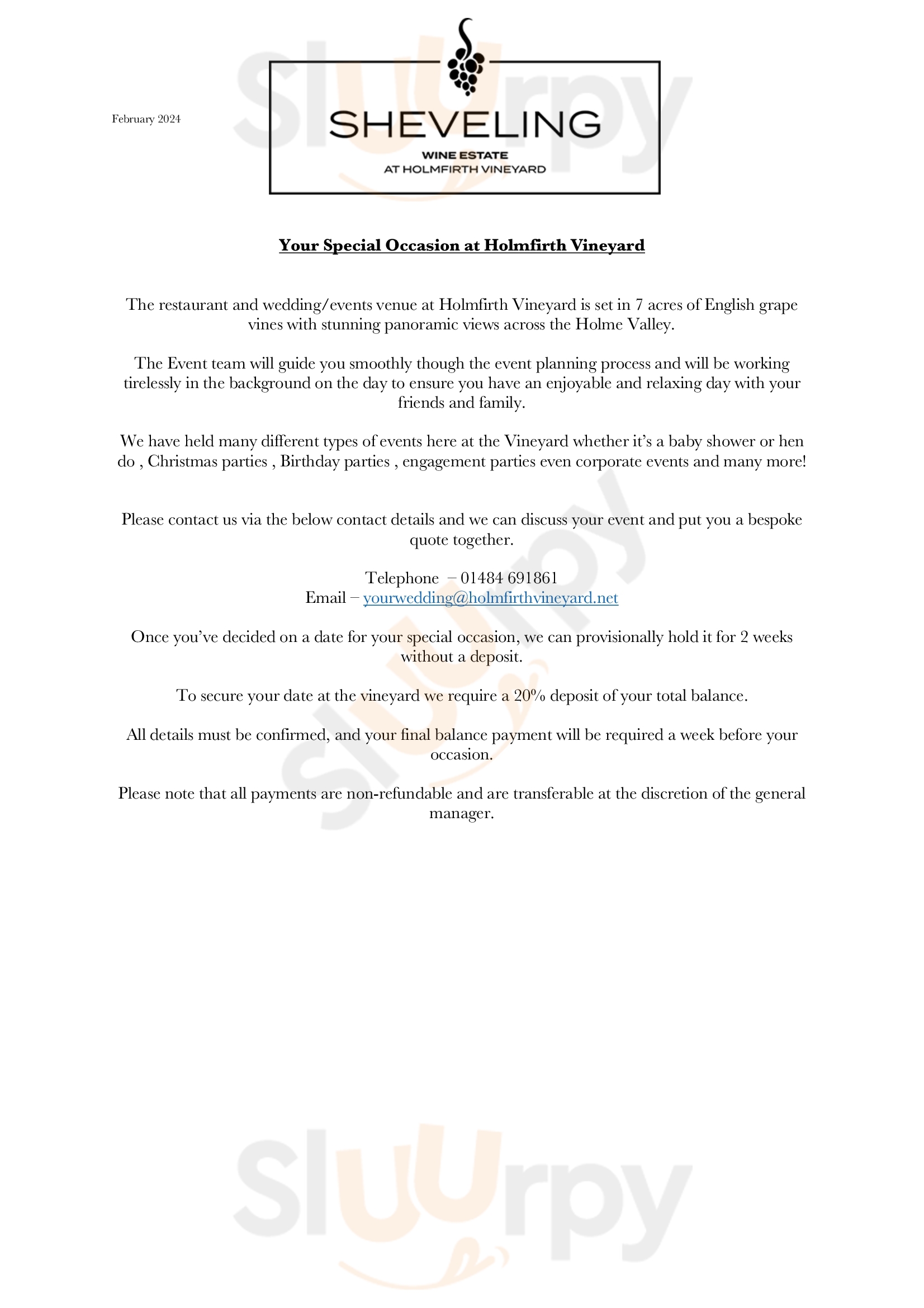 Main Menu - Holmfirth Vineyard