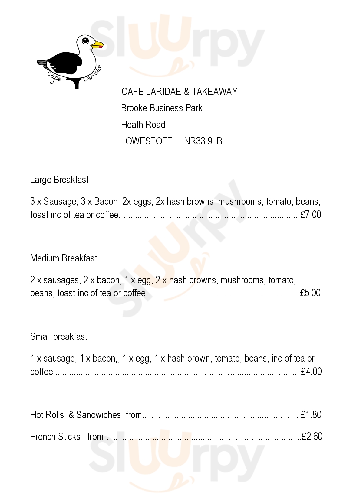 Cafe Laridae & Takeaway Lowestoft Menu - 1
