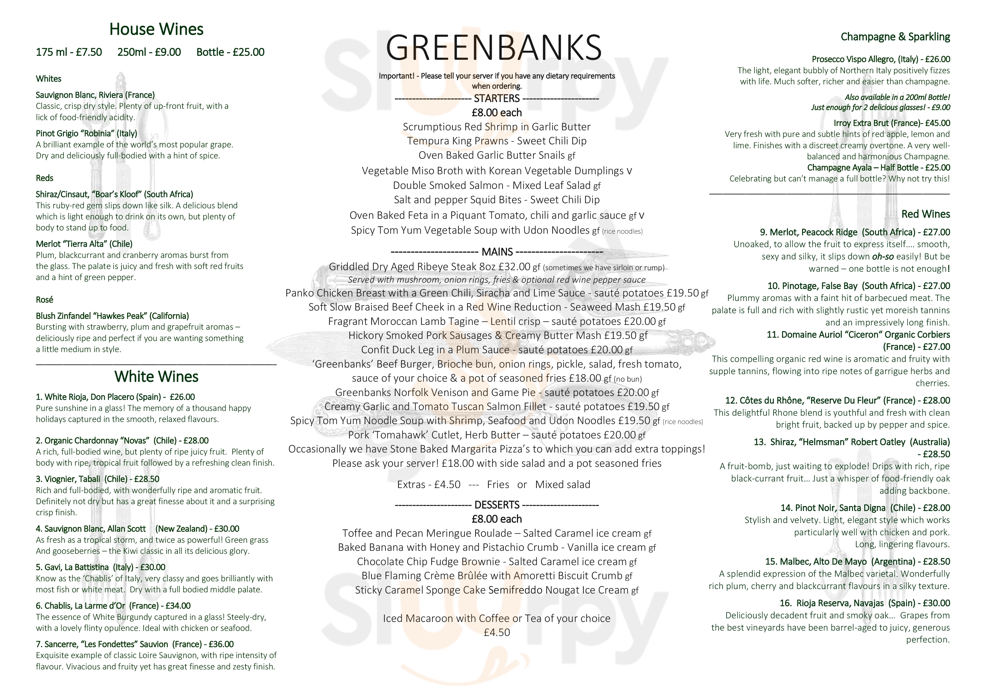 Greenbanks Dereham Menu - 1