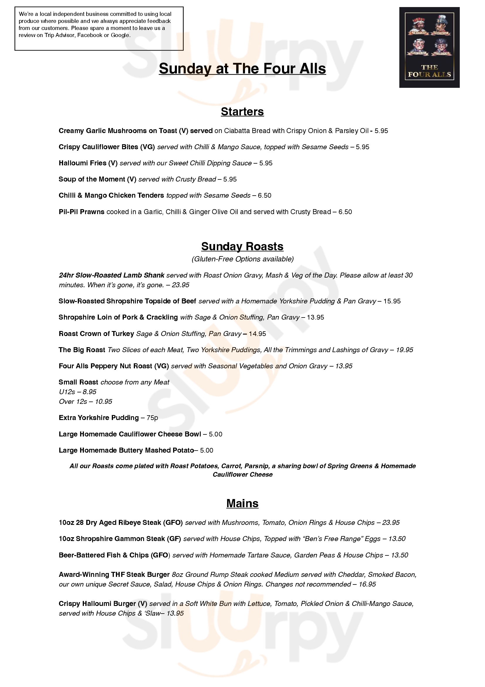 Four Alls Inn York Menu - 1