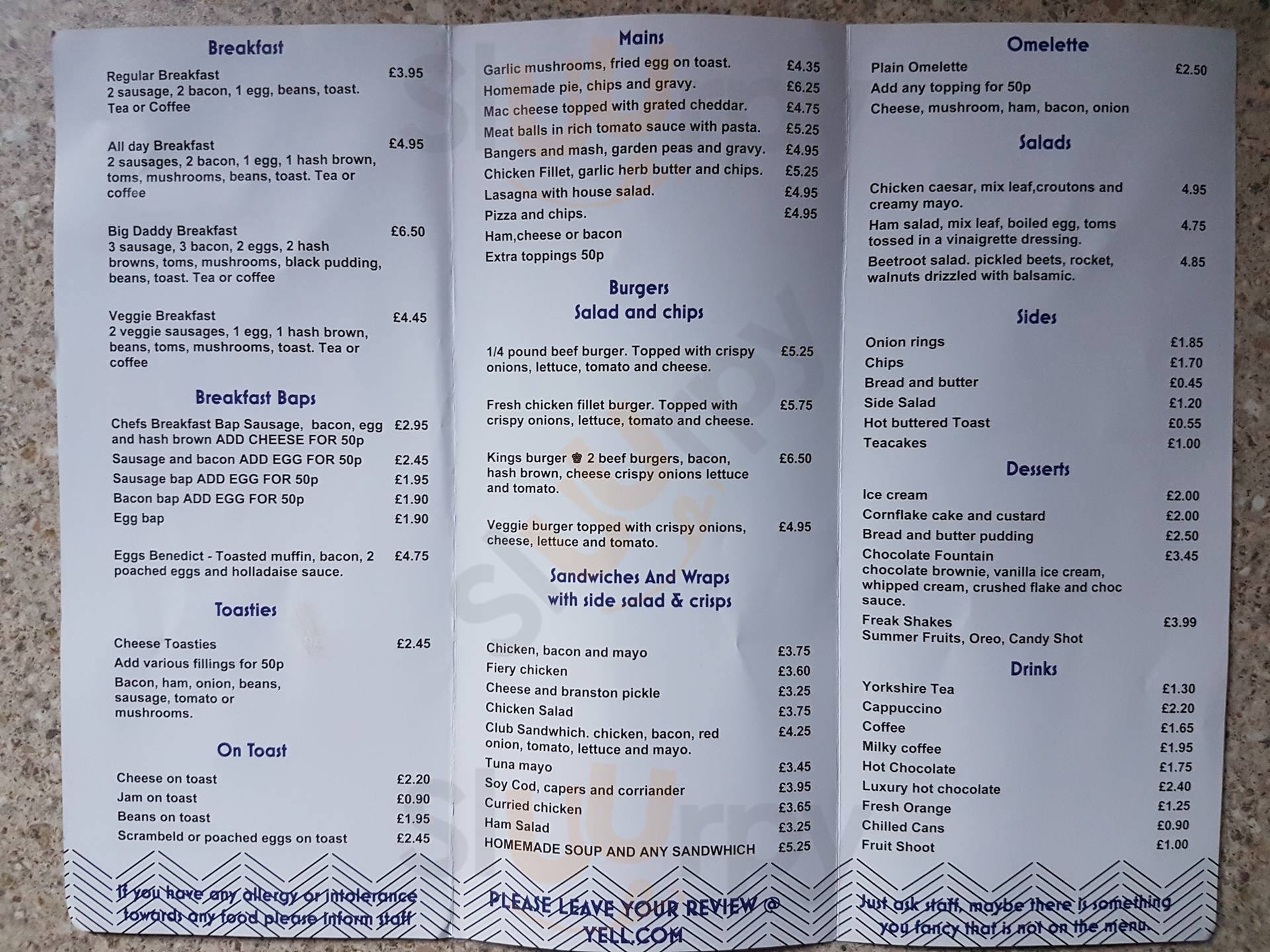 Kingfisher Fish & Shop/cafe Manchester Menu - 1