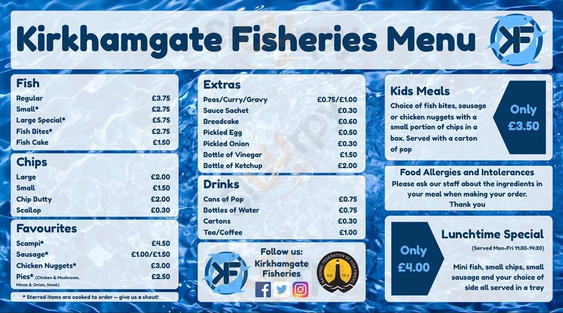 Kirkhamgate Fisheries Wakefield Menu - 1