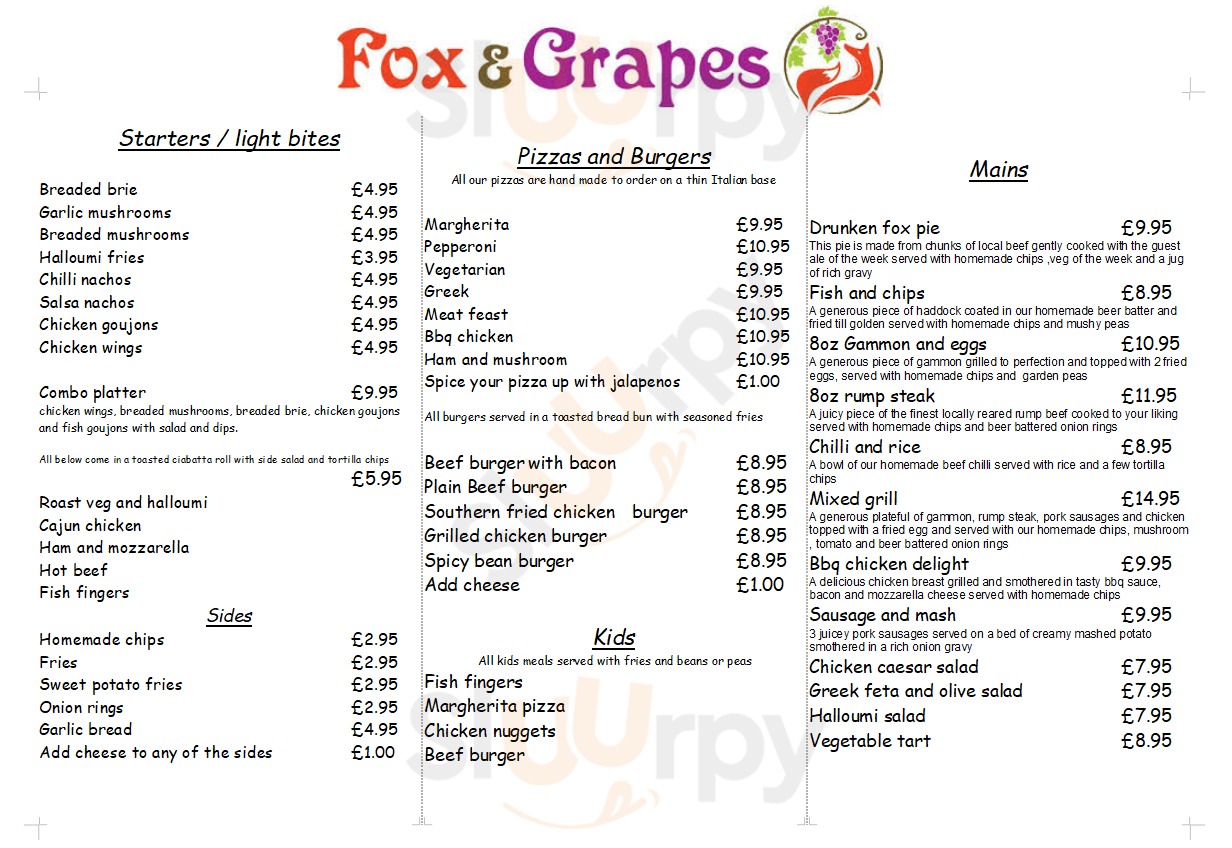 The Fox & Grapes Leeds Menu - 1