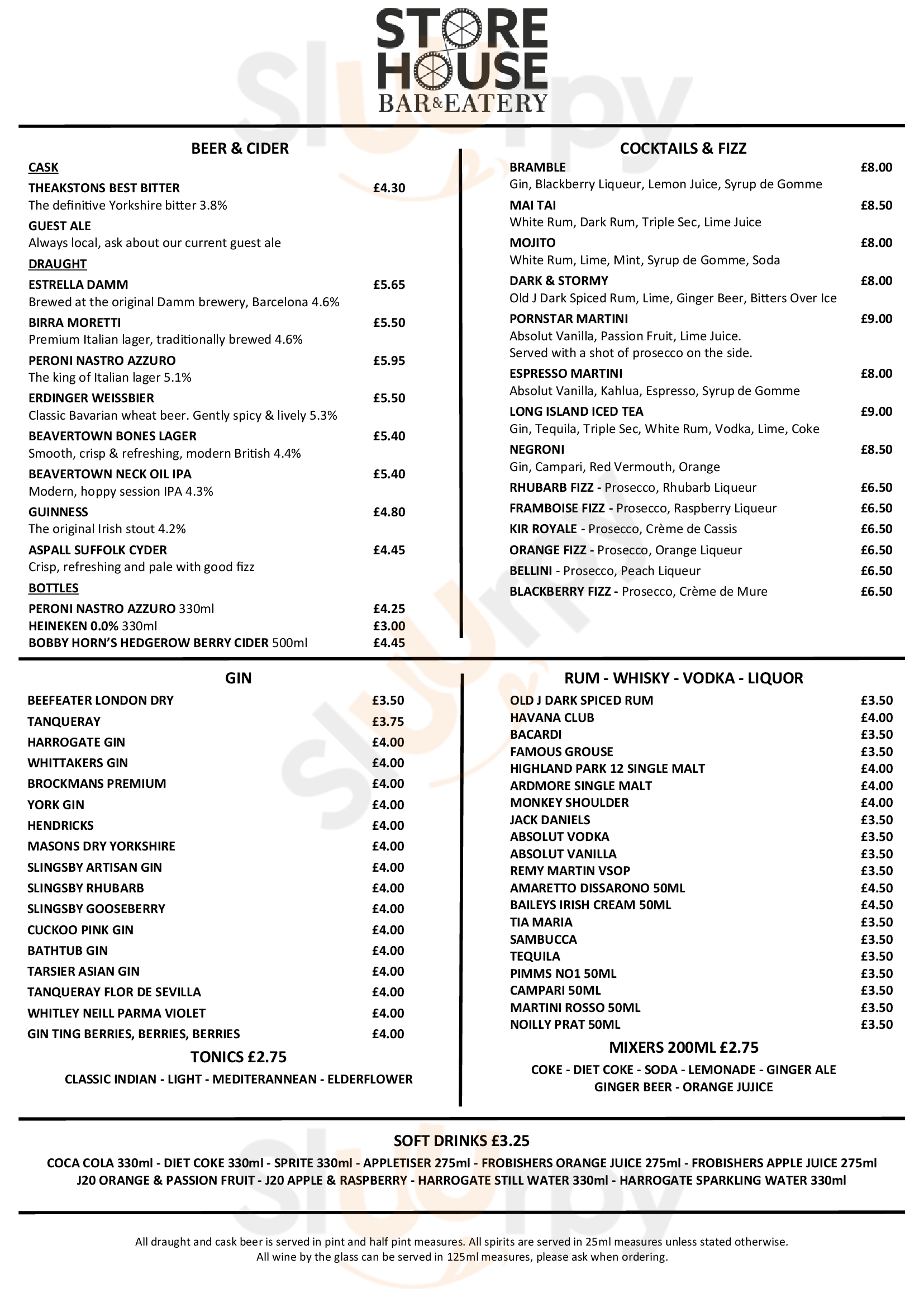 Main Menu - Storehouse Bar & Eatery