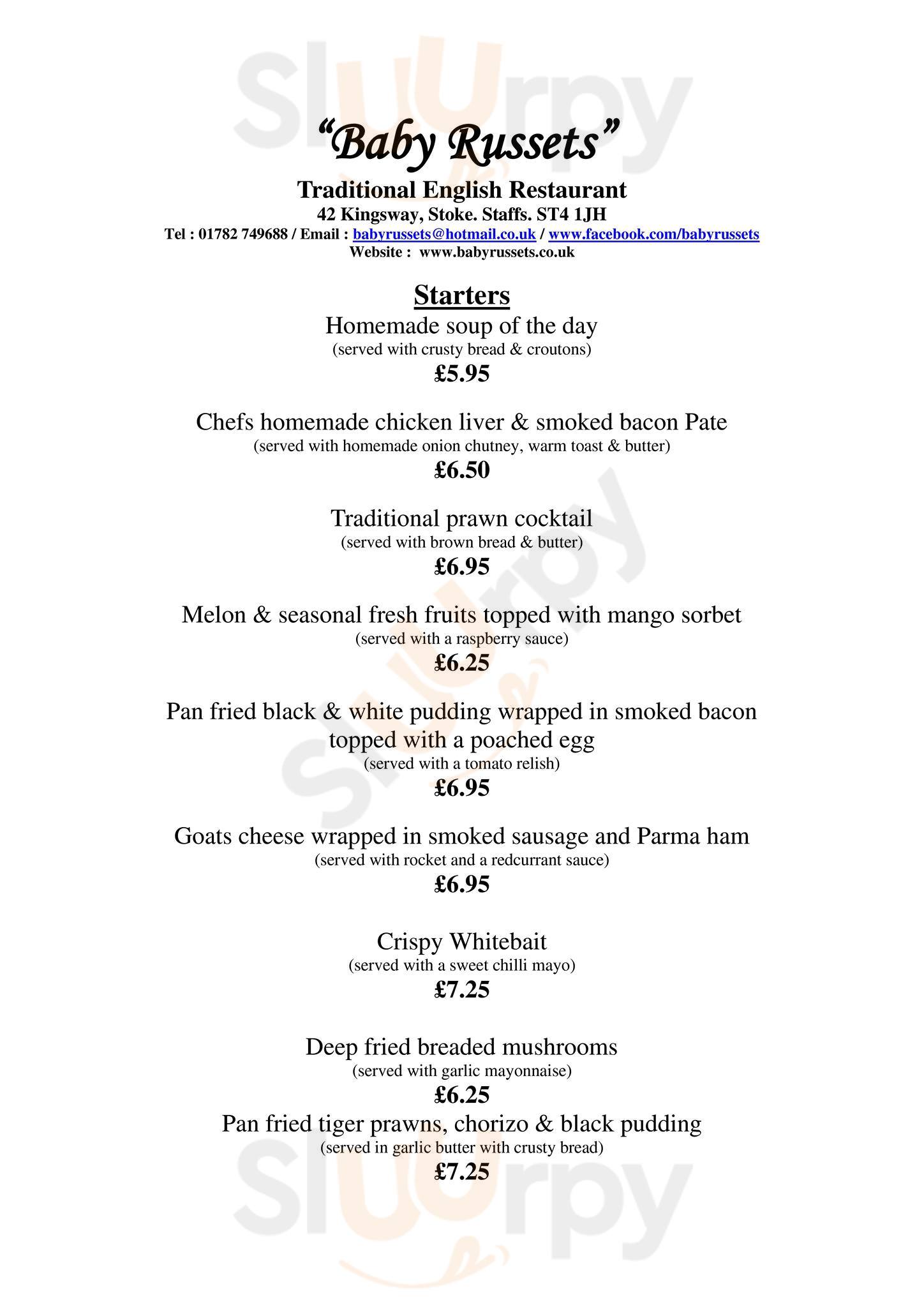 Baby Russets Stoke-on-Trent Menu - 1
