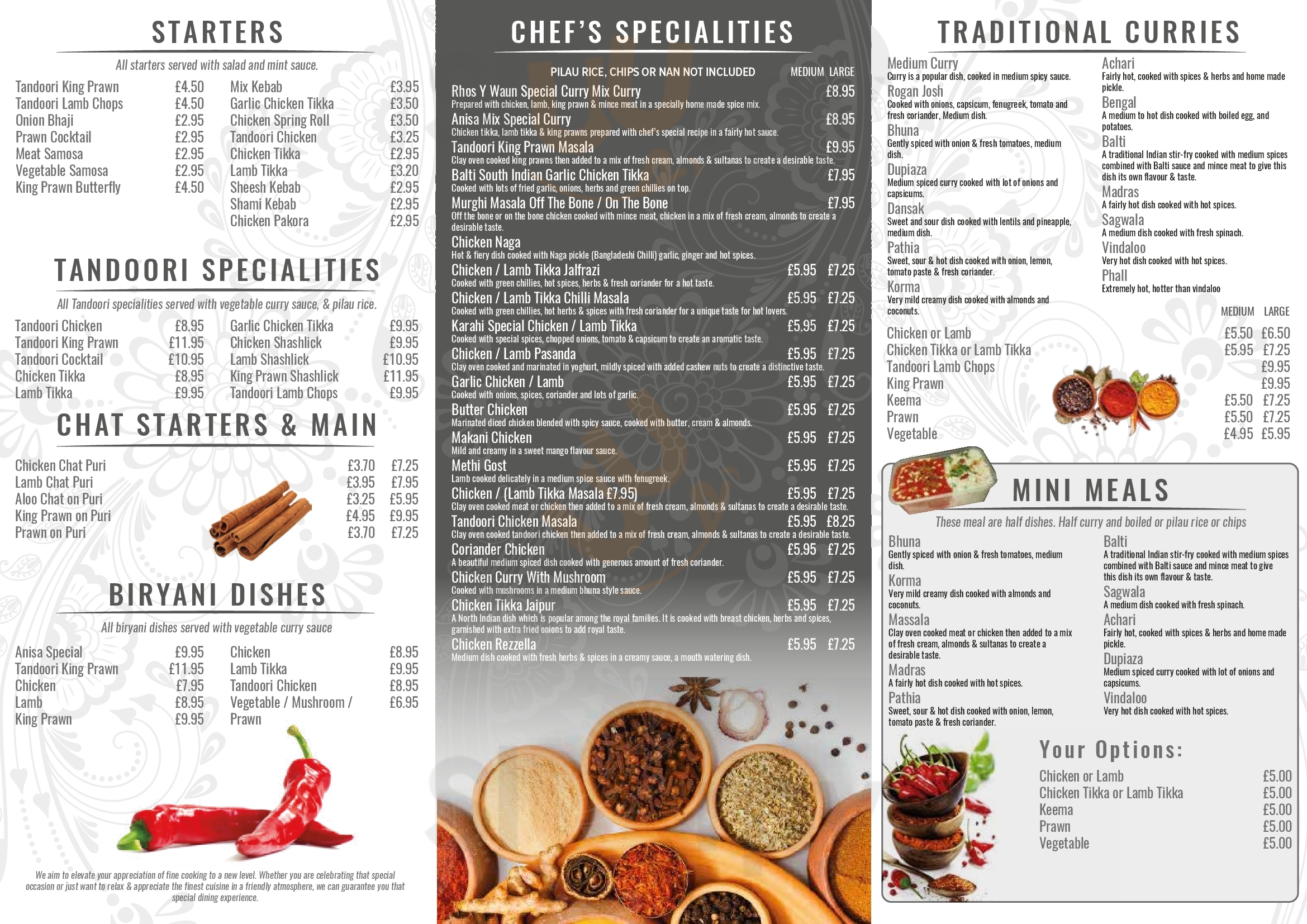 Anisa Indian Restaurant Takeaway Chirk Menu - 1