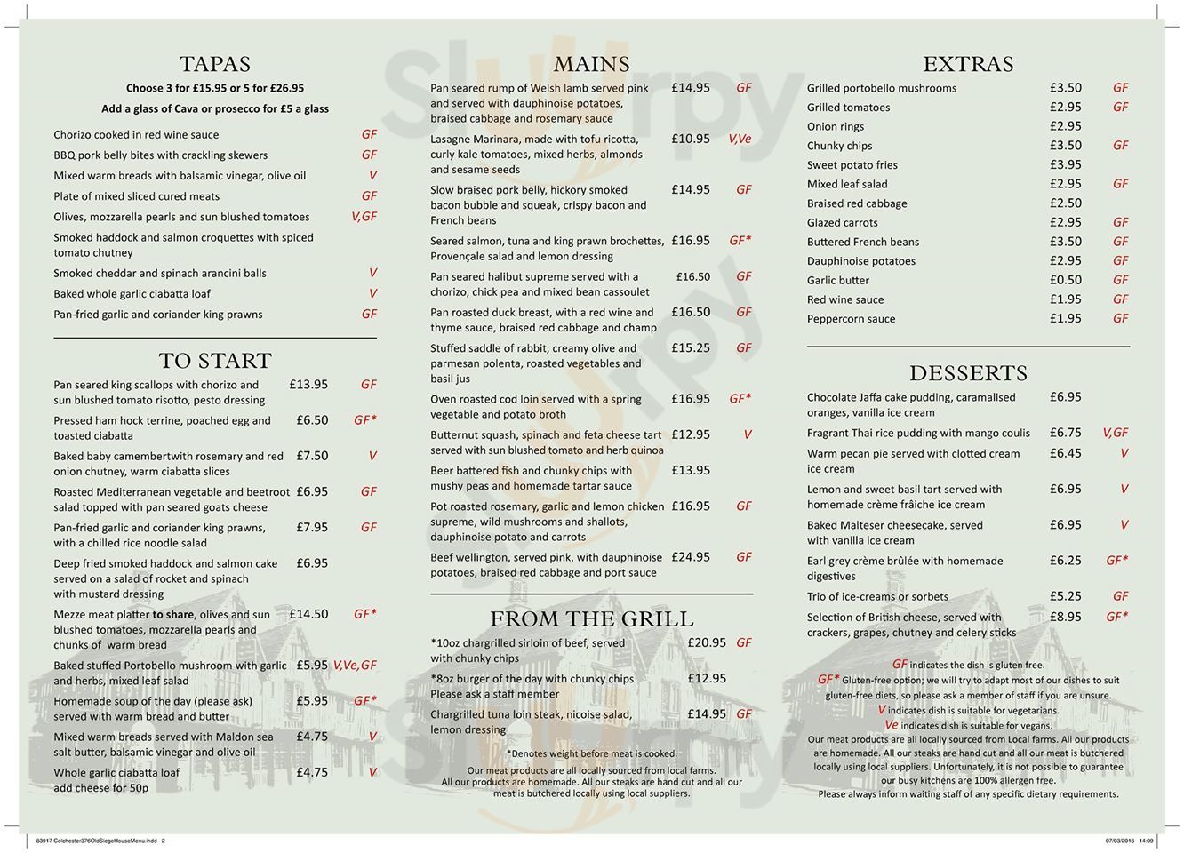 The Old Siege House Bar And Brasserie Colchester Menu - 1