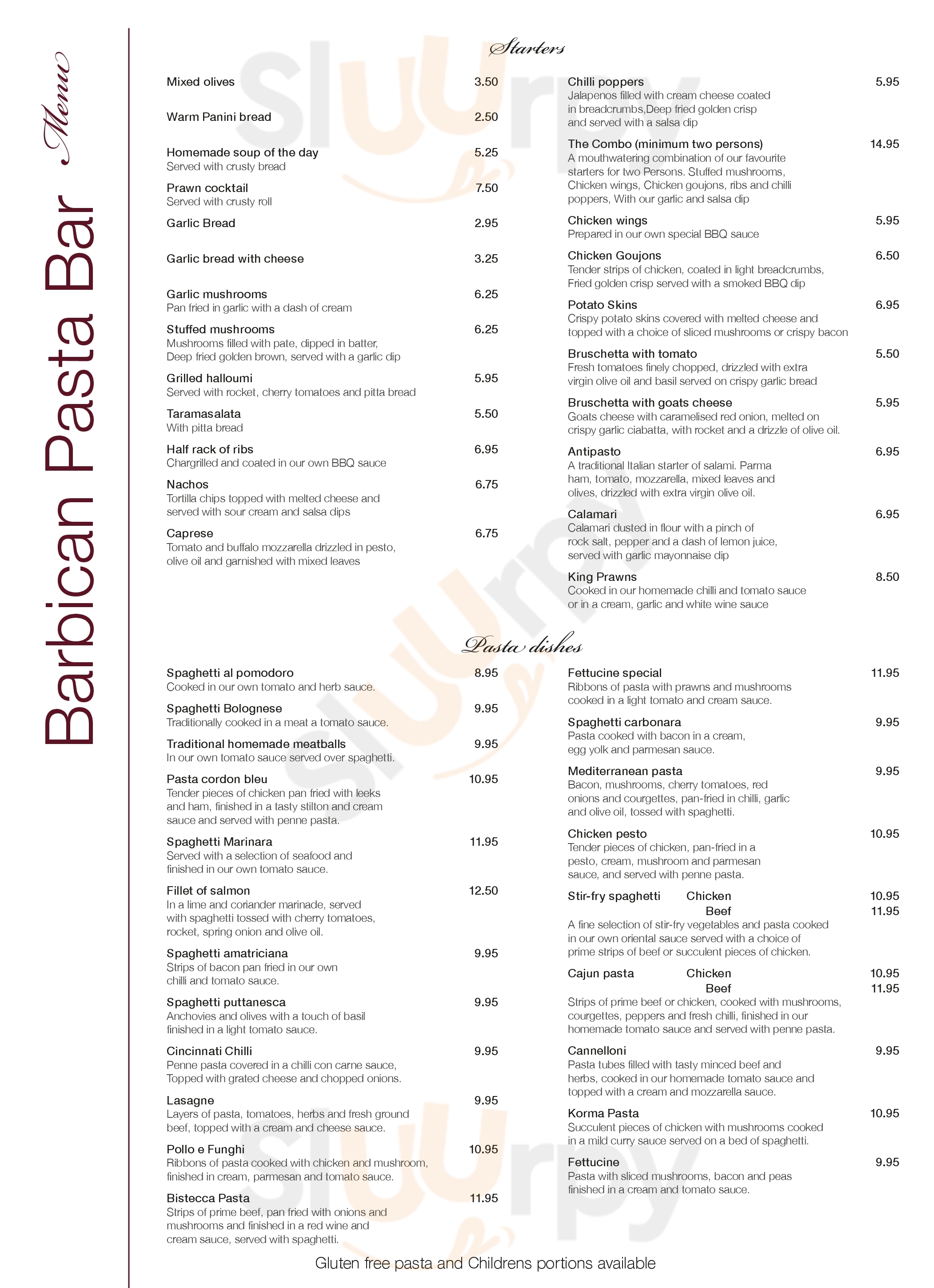 Barbican Pasta Bar Plymouth Menu - 1