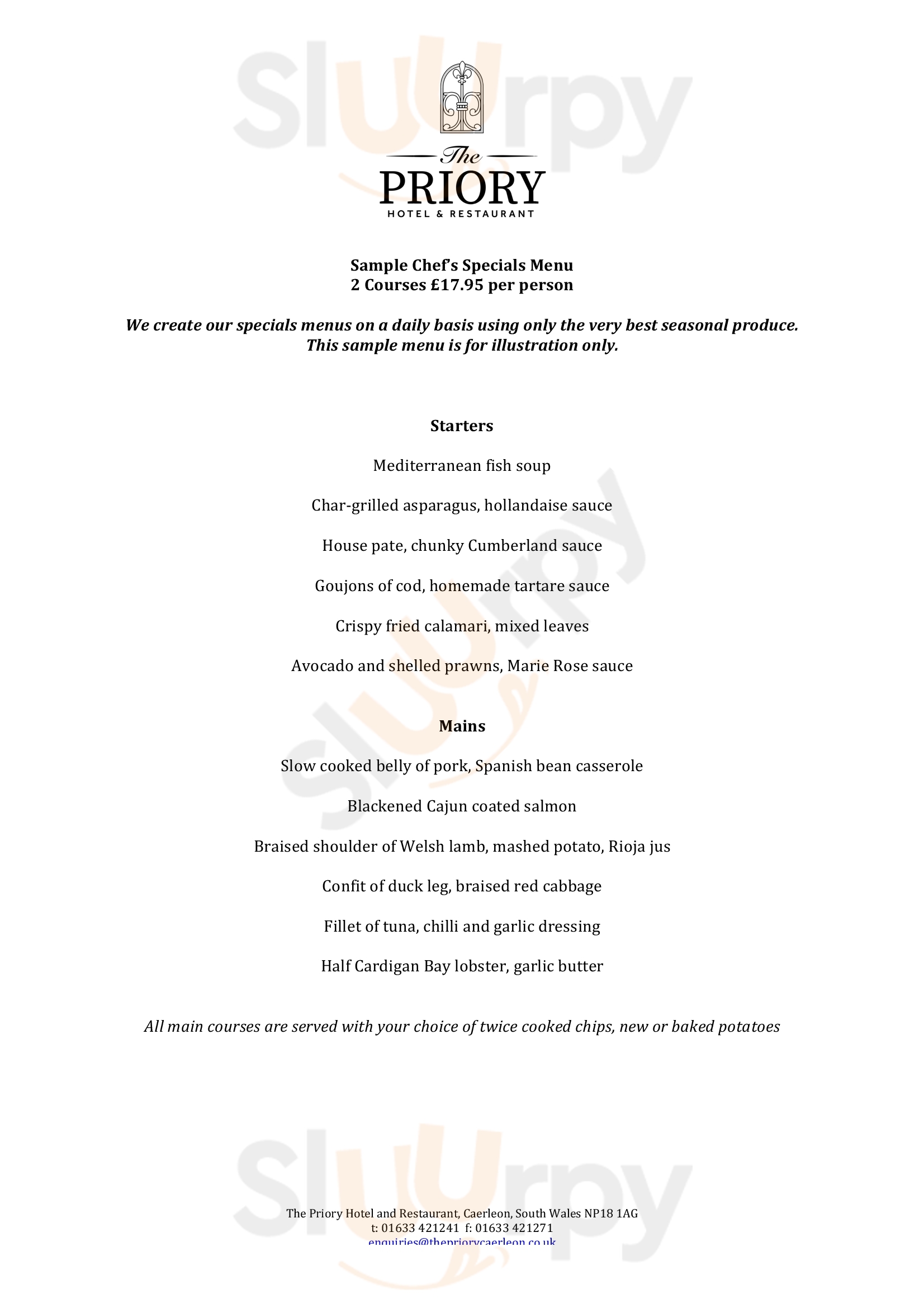 The Priory Hotel & Restaurant Caerleon Menu - 1