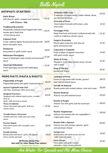 Bella deals napoli menu