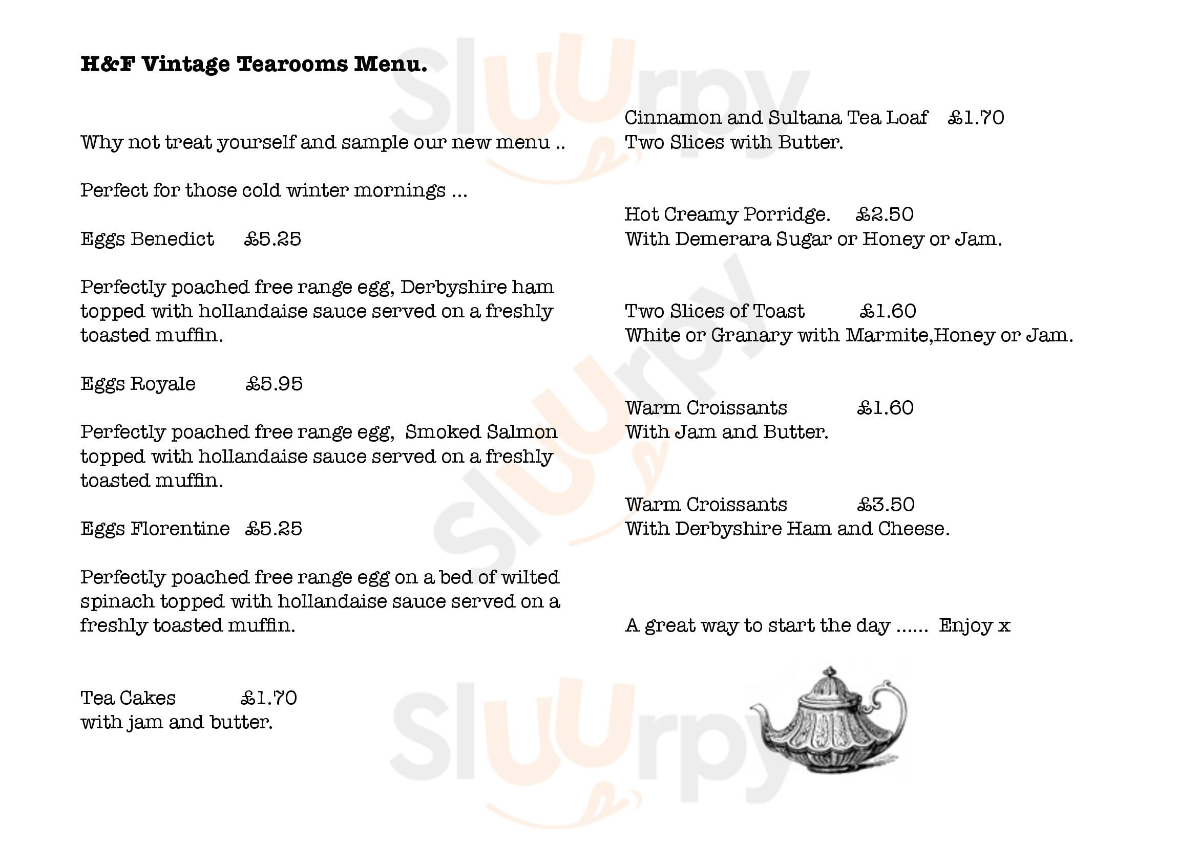 The Vintage Tea Rooms Chesterfield Chesterfield Menu - 1