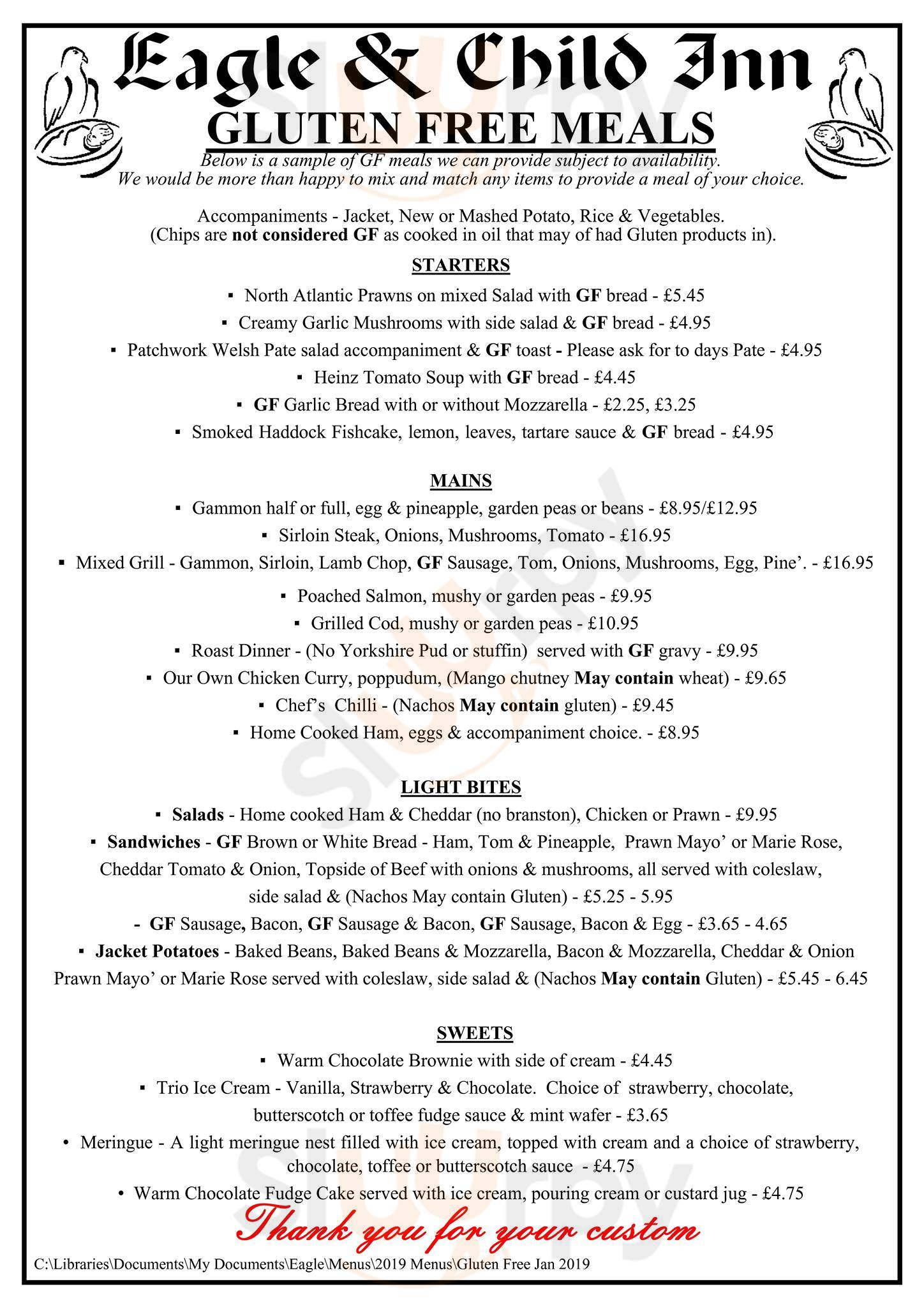 The Eagle And Child Inn menù, Prestatyn - Main Menu | Sluurpy