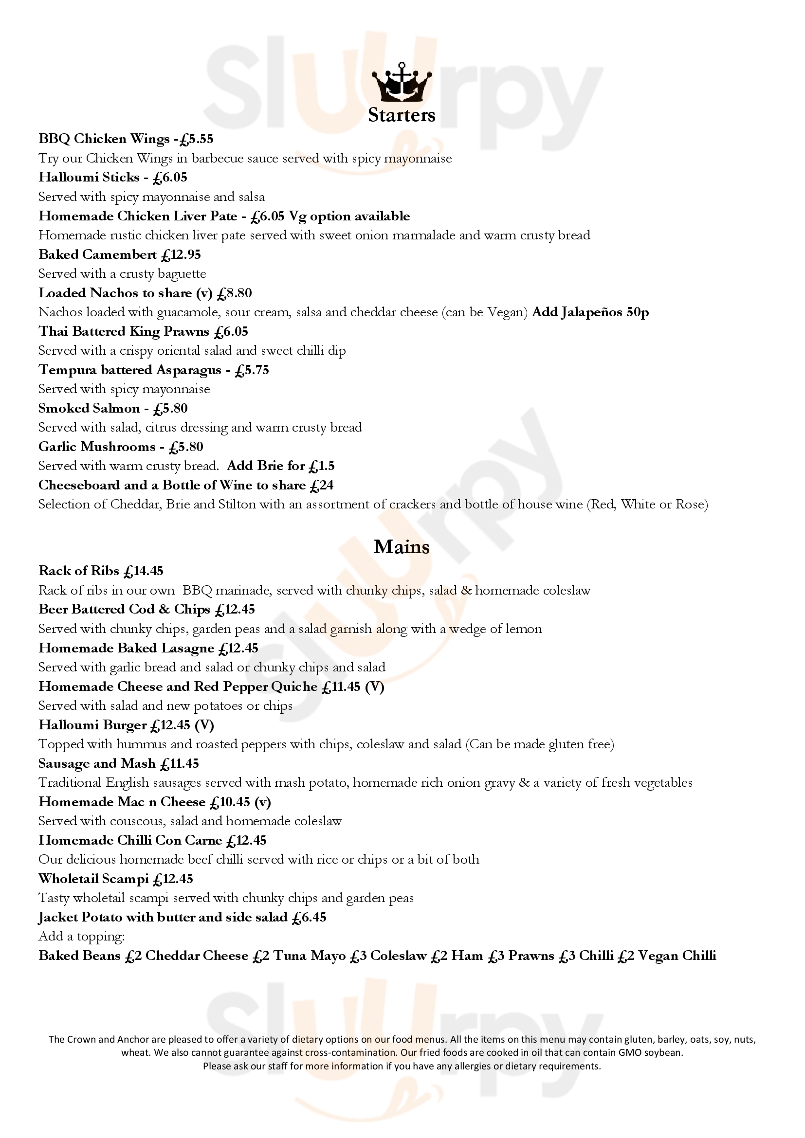 The Crown & Anchor Eastbourne Menu - 1