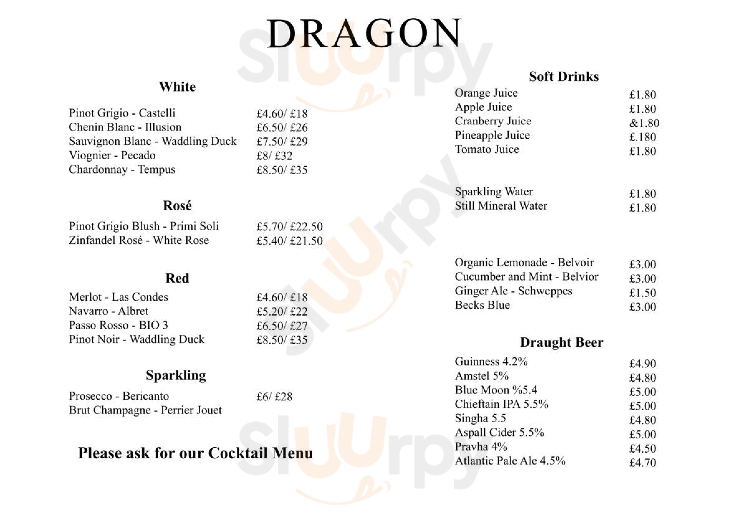 Dragon Bar Hastings Menu - 1