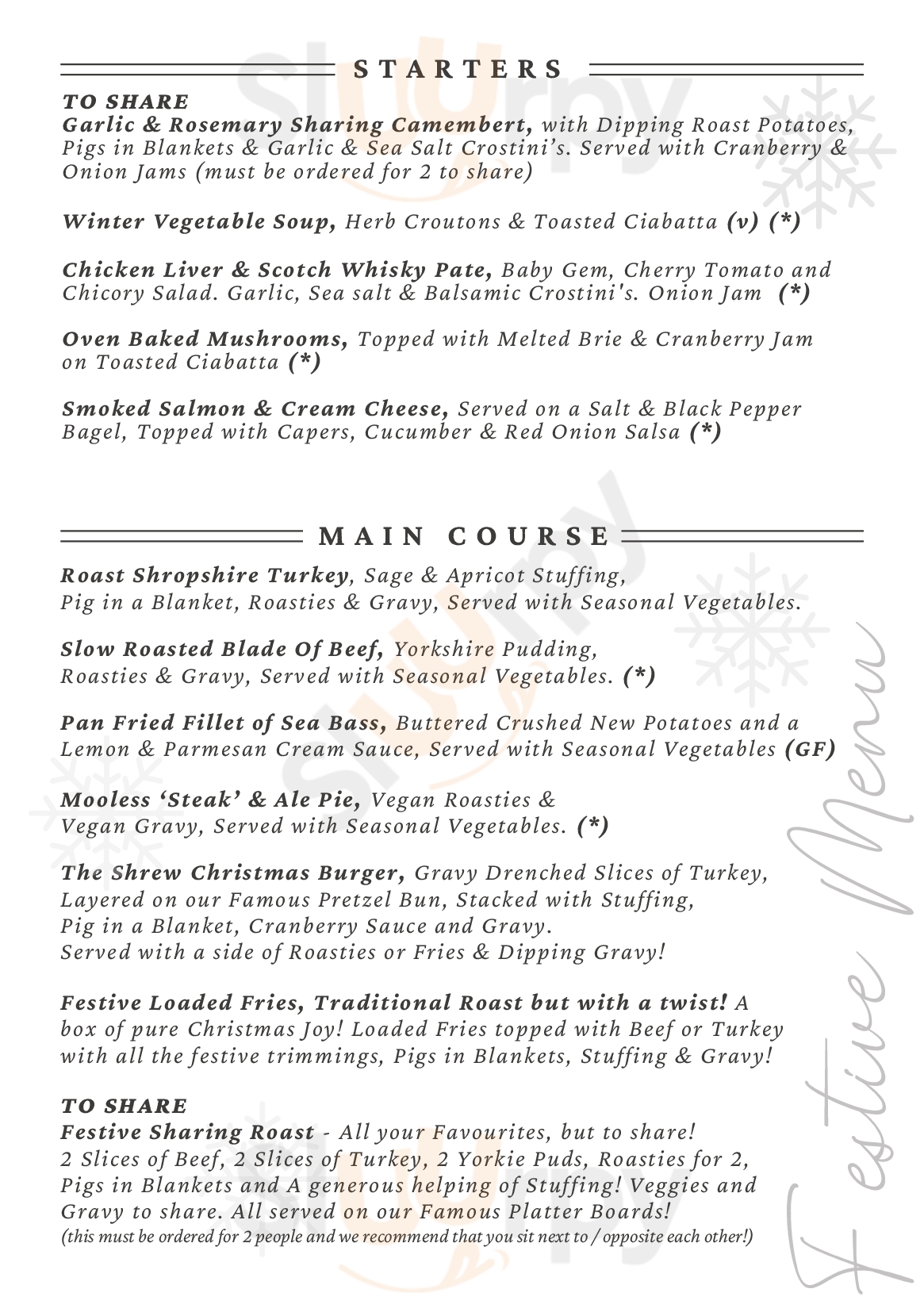 Shrewsbury Arms Albrighton Menu - 1