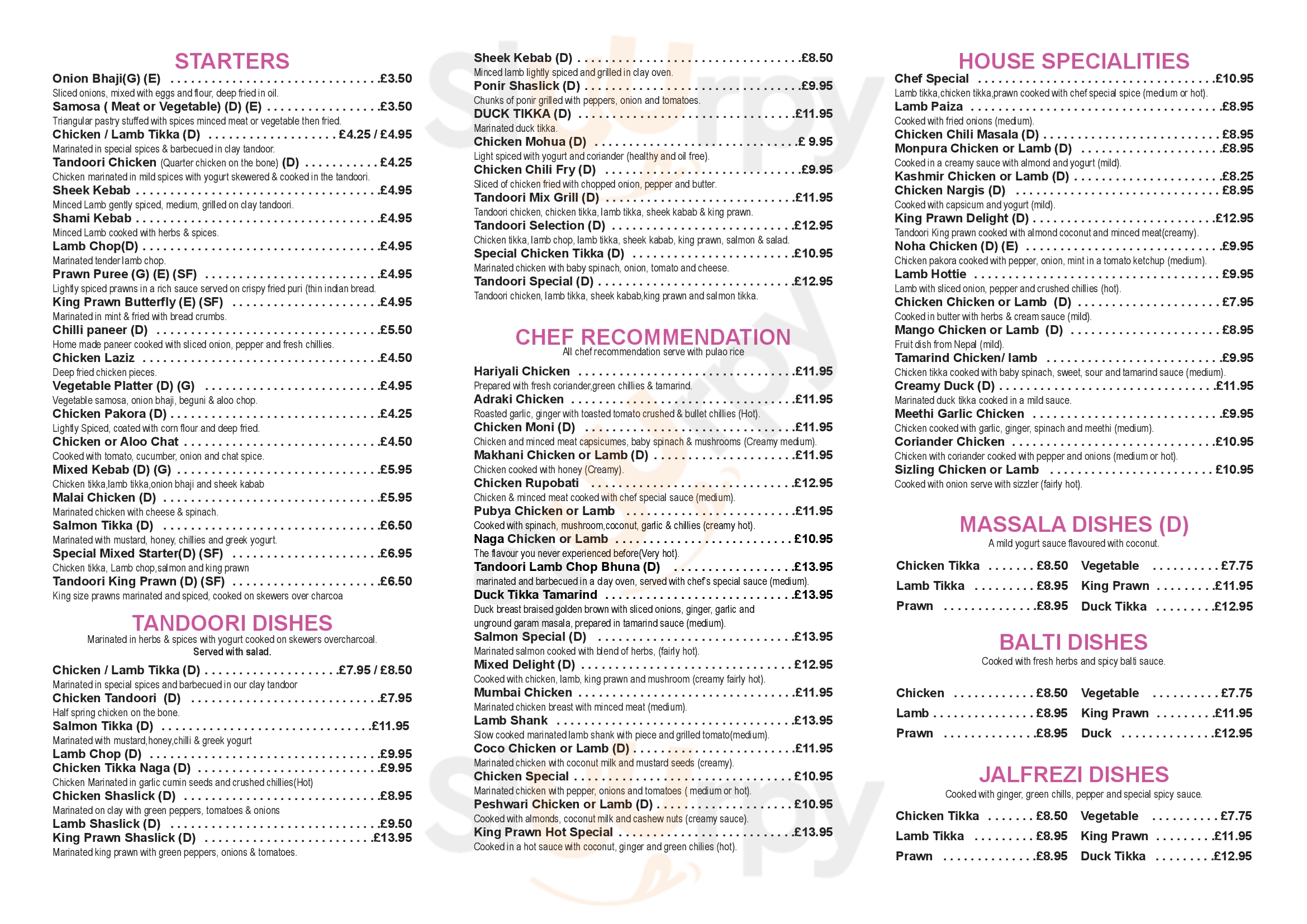 Spice Master Reading Menu - 1