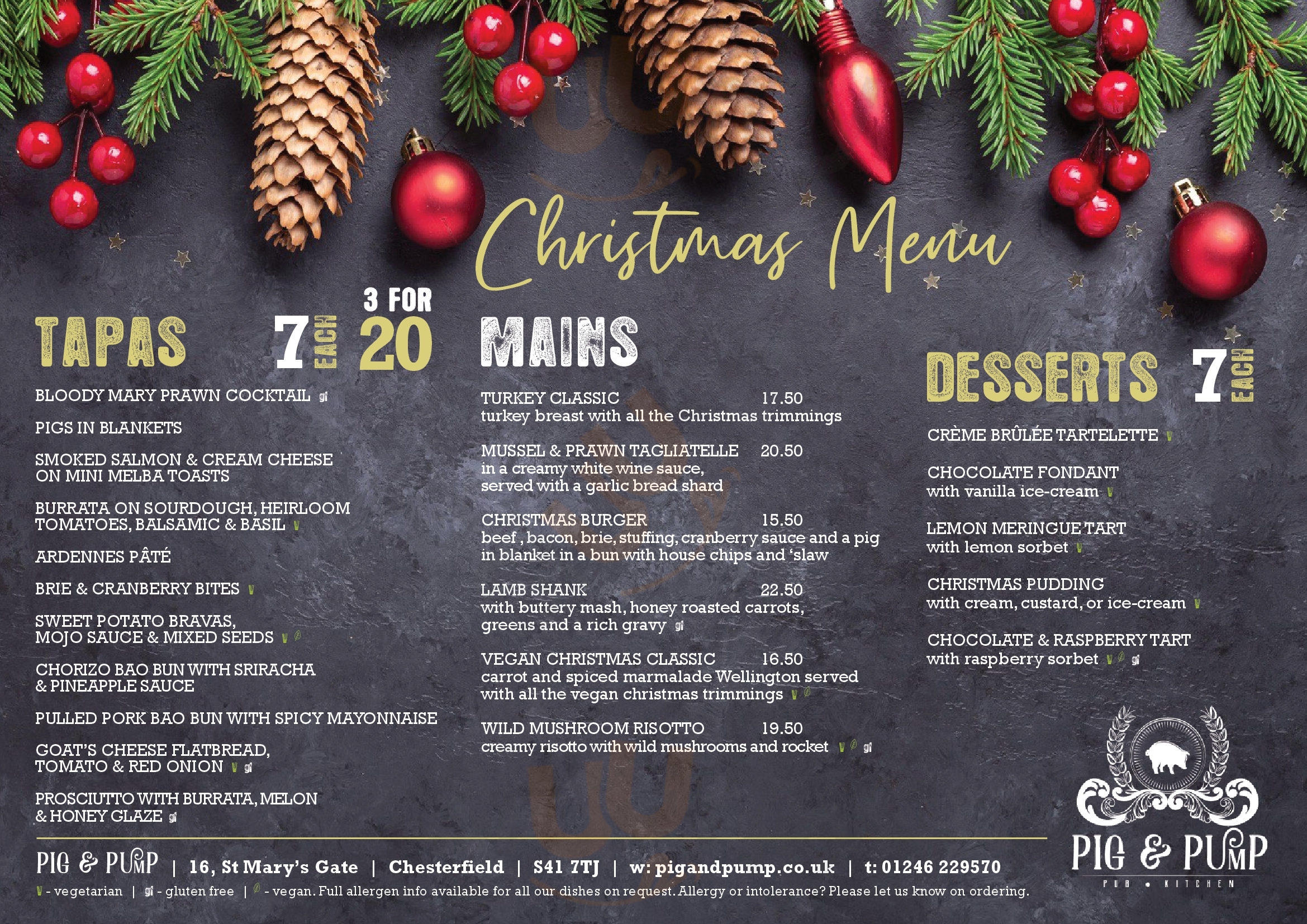 White Swan Chesterfield Menu - 1