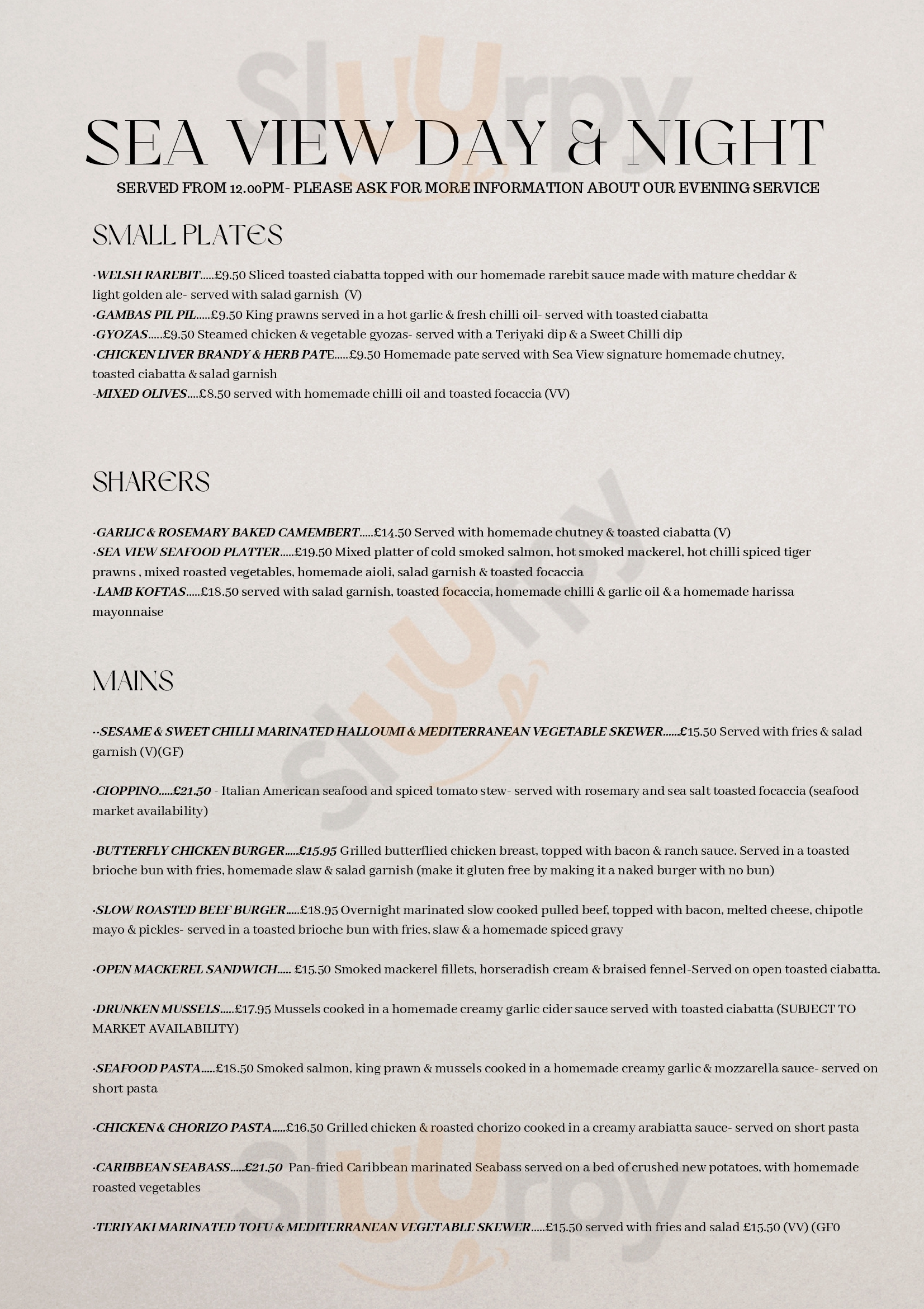 Sea View Borth-y-Gest Menu - 1