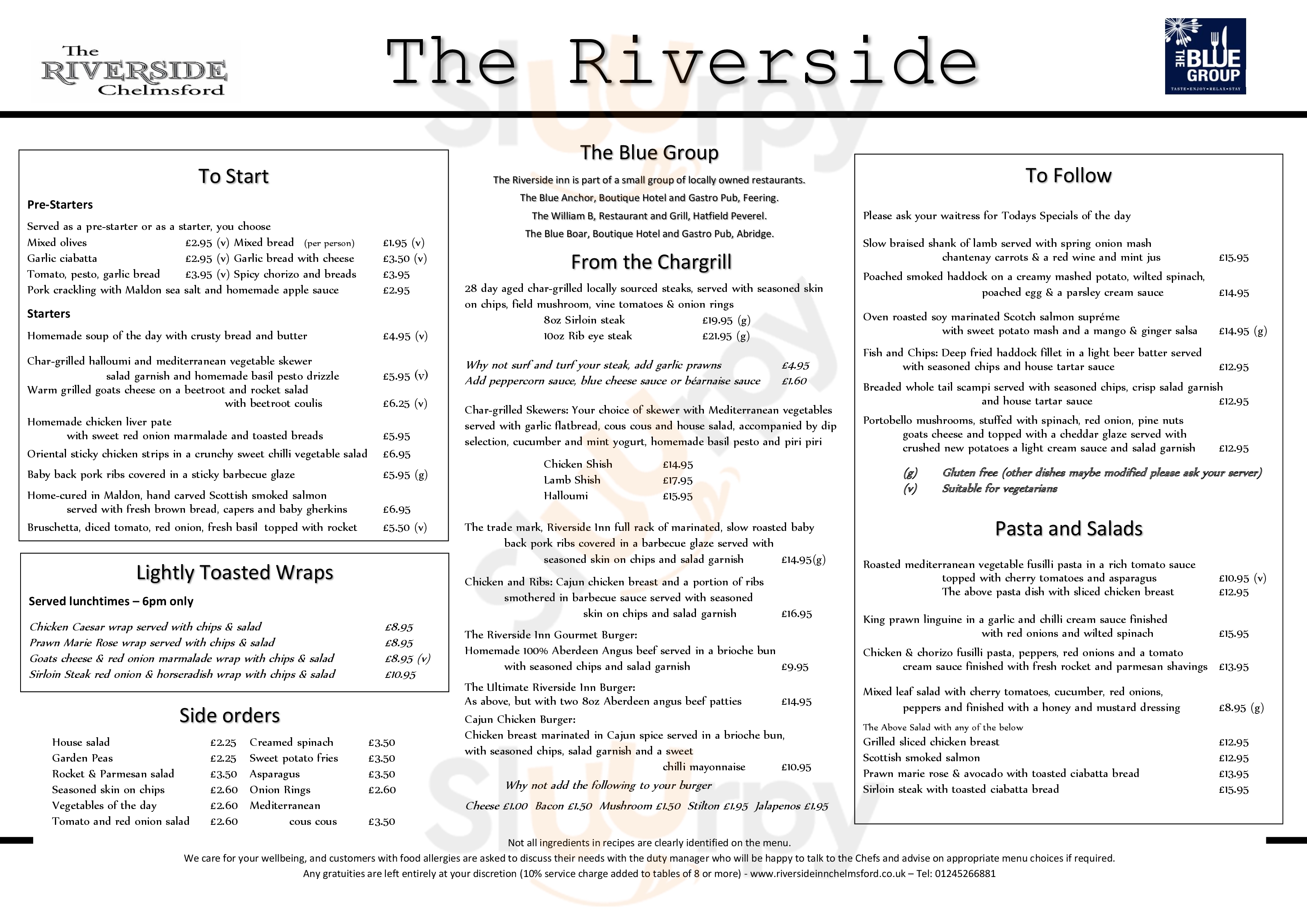 The Riverside Inn Chelmsford Menu - 1