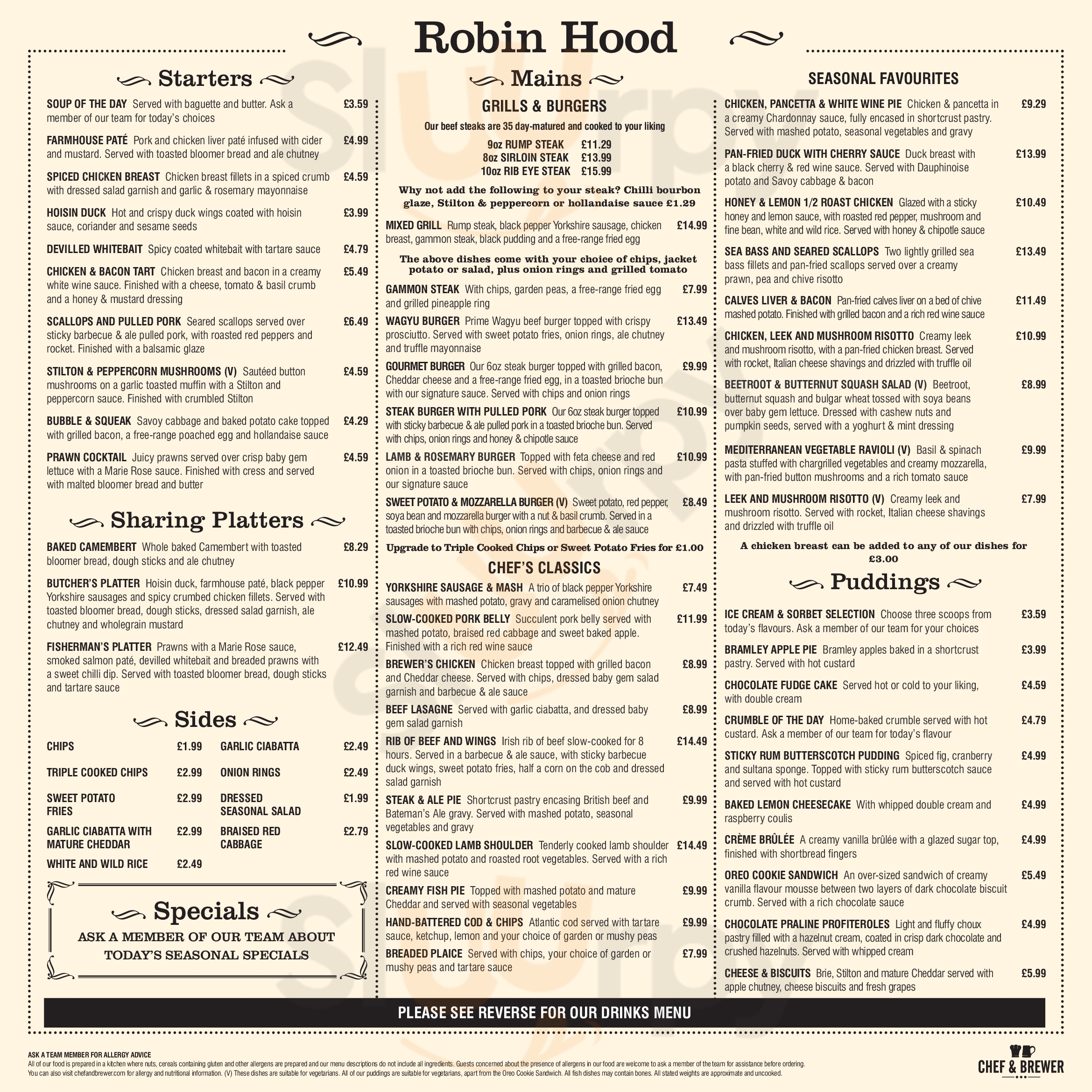 Robin Hood Bognor Regis Menu - 1