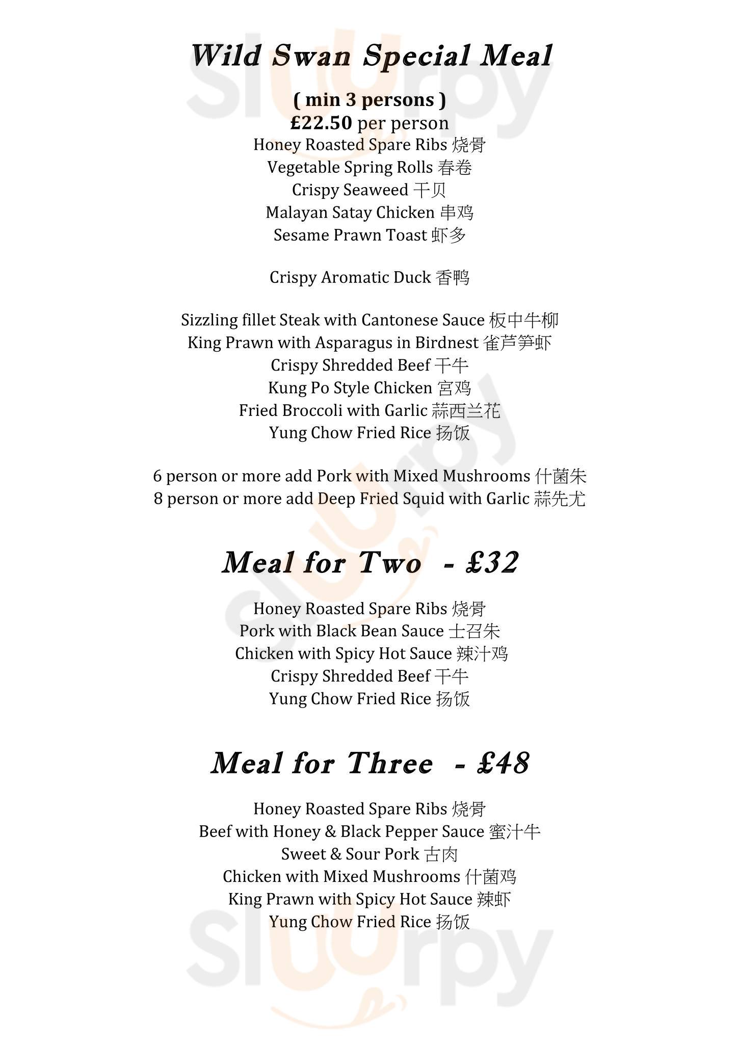 Wild Swan Cantonese Restaurant Swansea Menu - 1