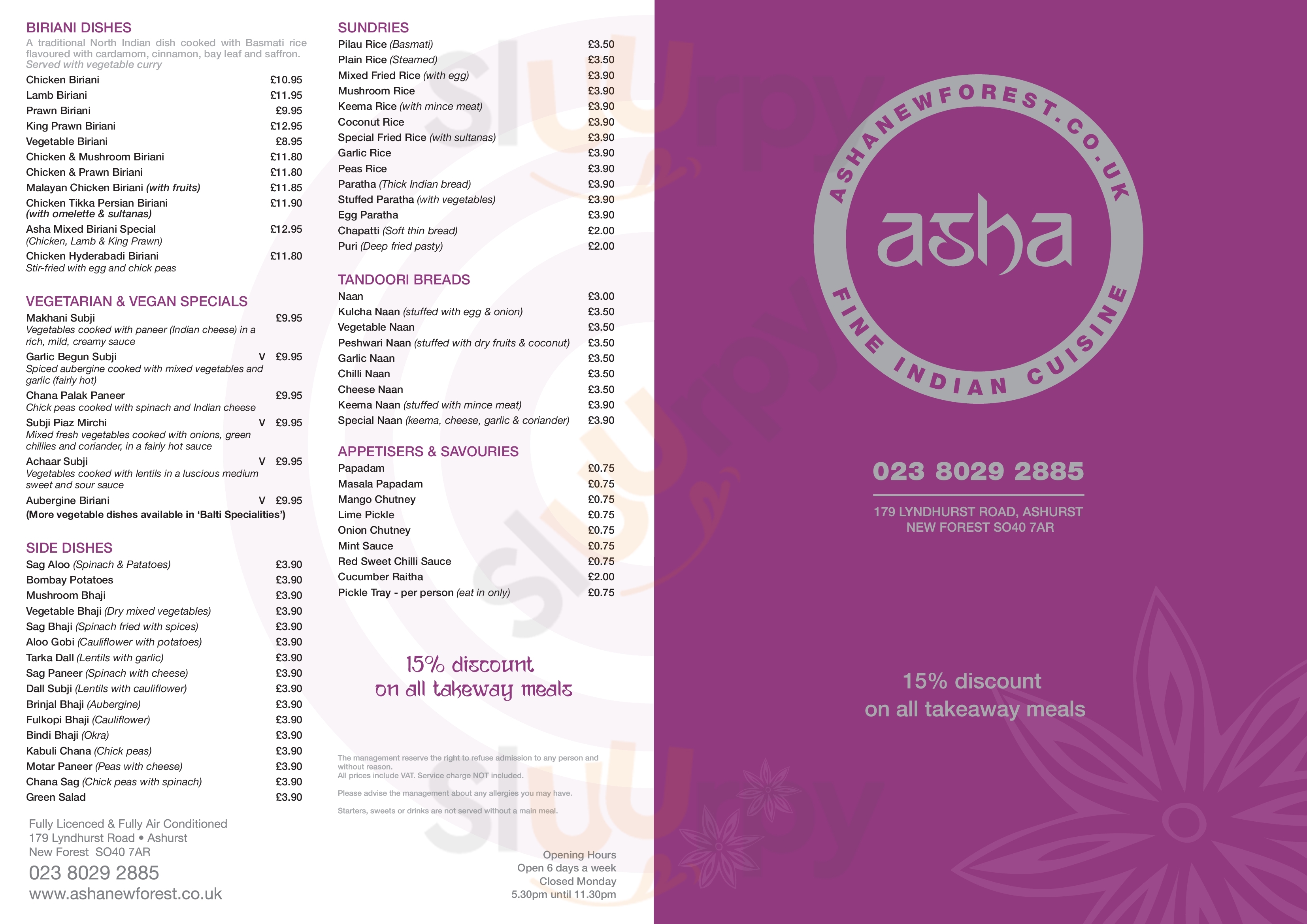 Asha Bangladeshi Cuisine Ashurst Menu - 1