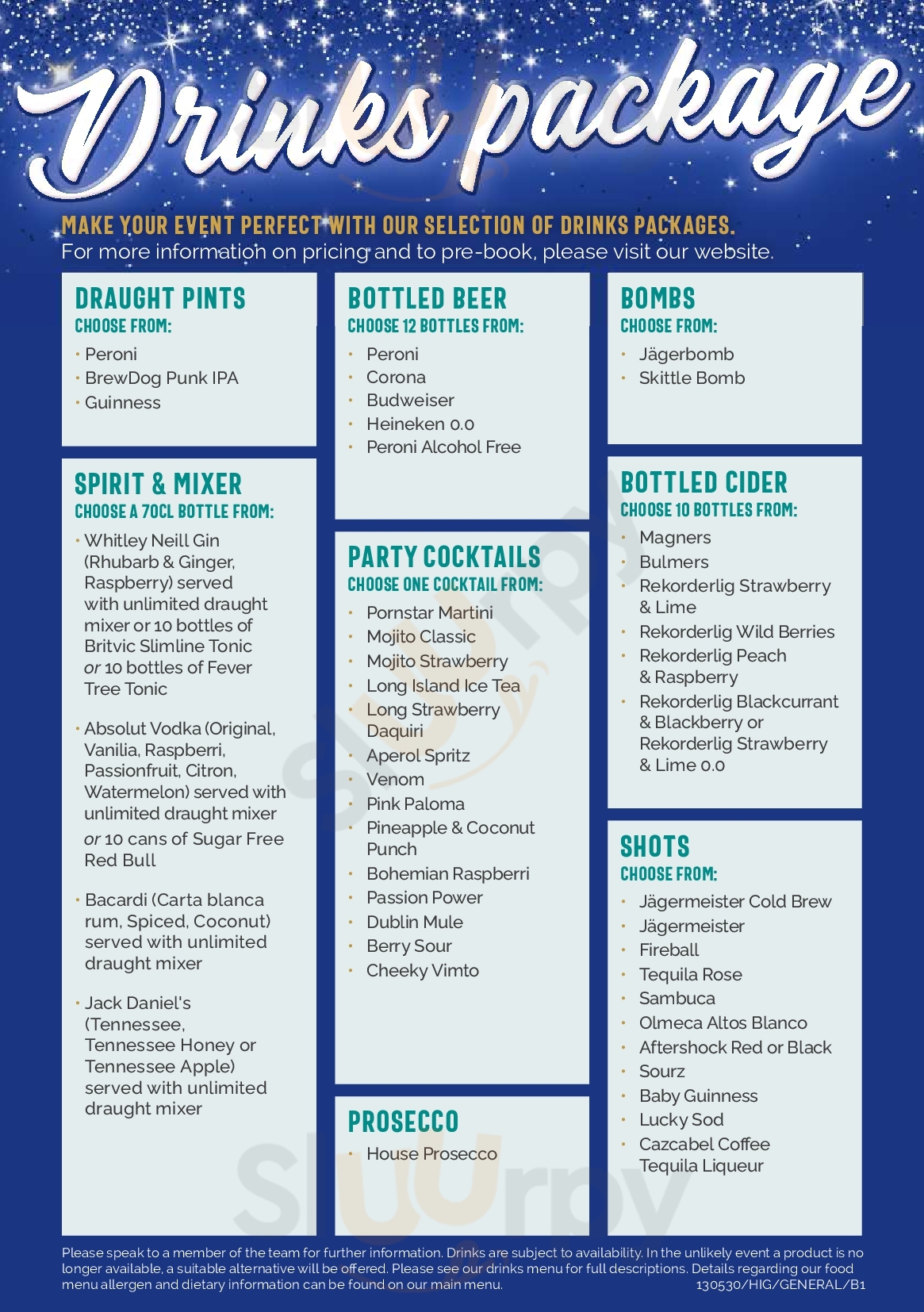 Main Menu - O'neill's Peterborough